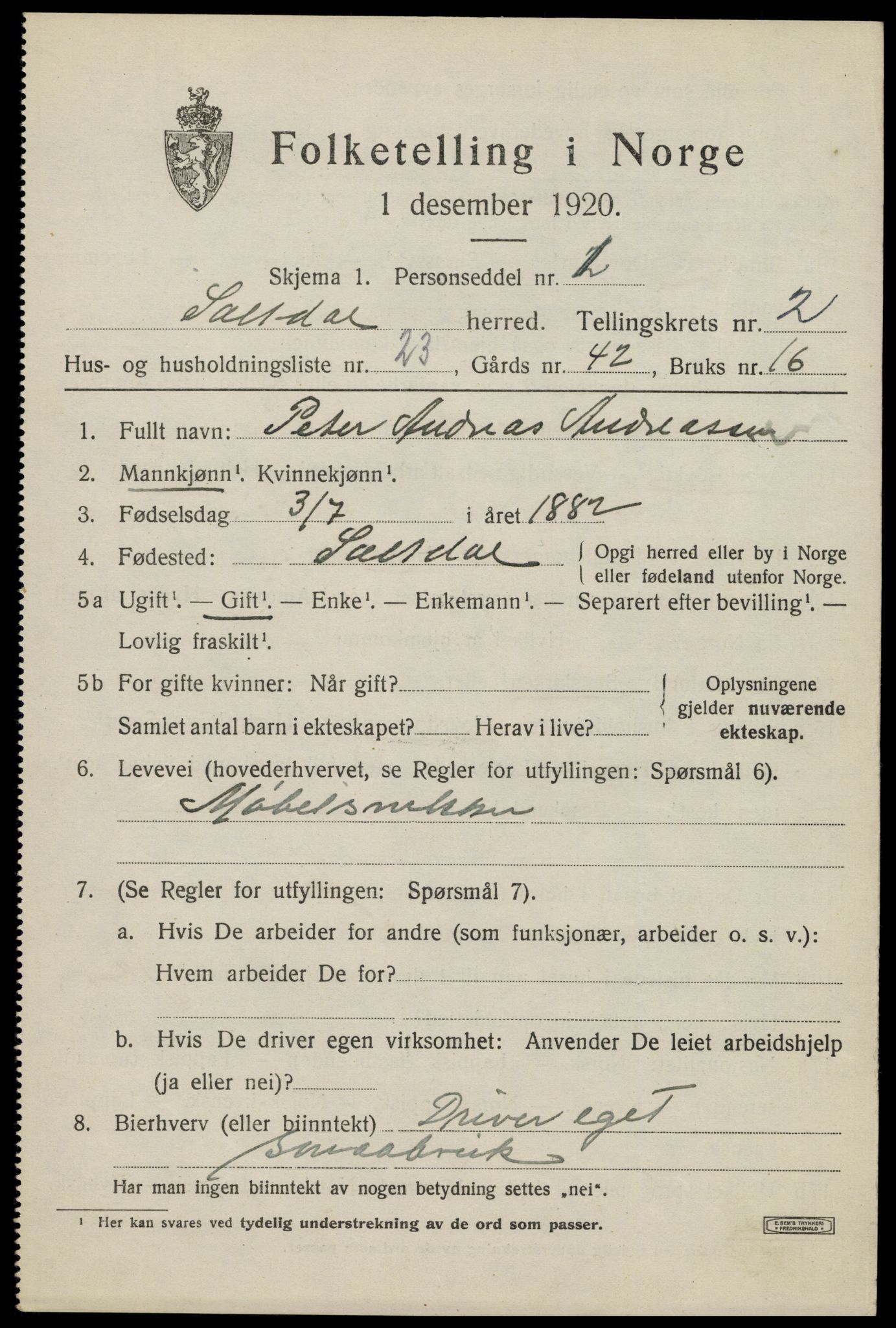 SAT, 1920 census for Saltdal, 1920, p. 3161