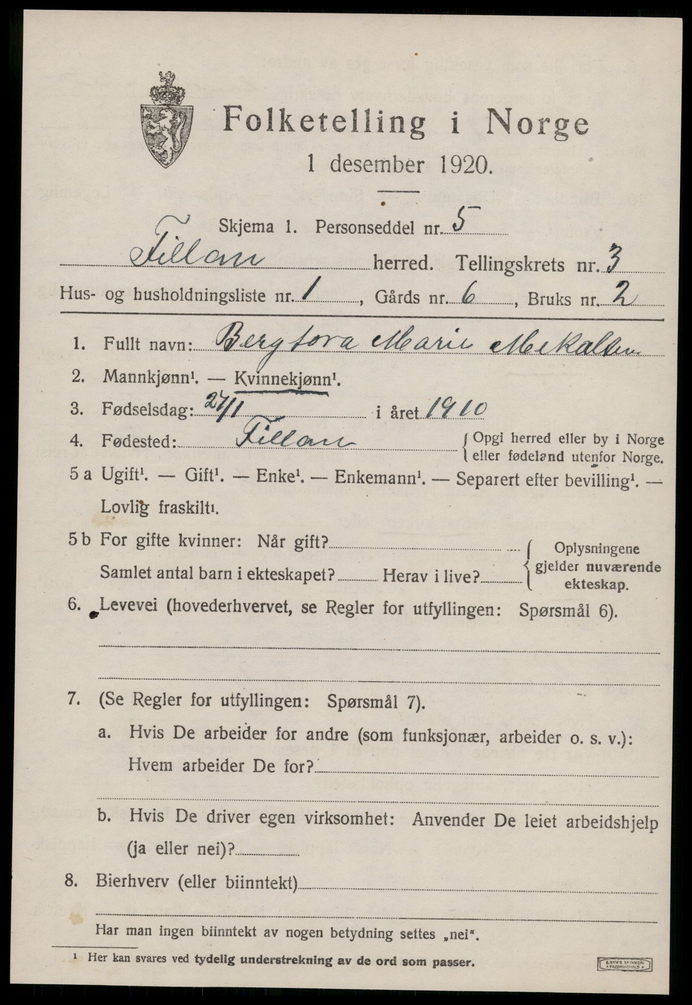 SAT, 1920 census for Fillan, 1920, p. 1472