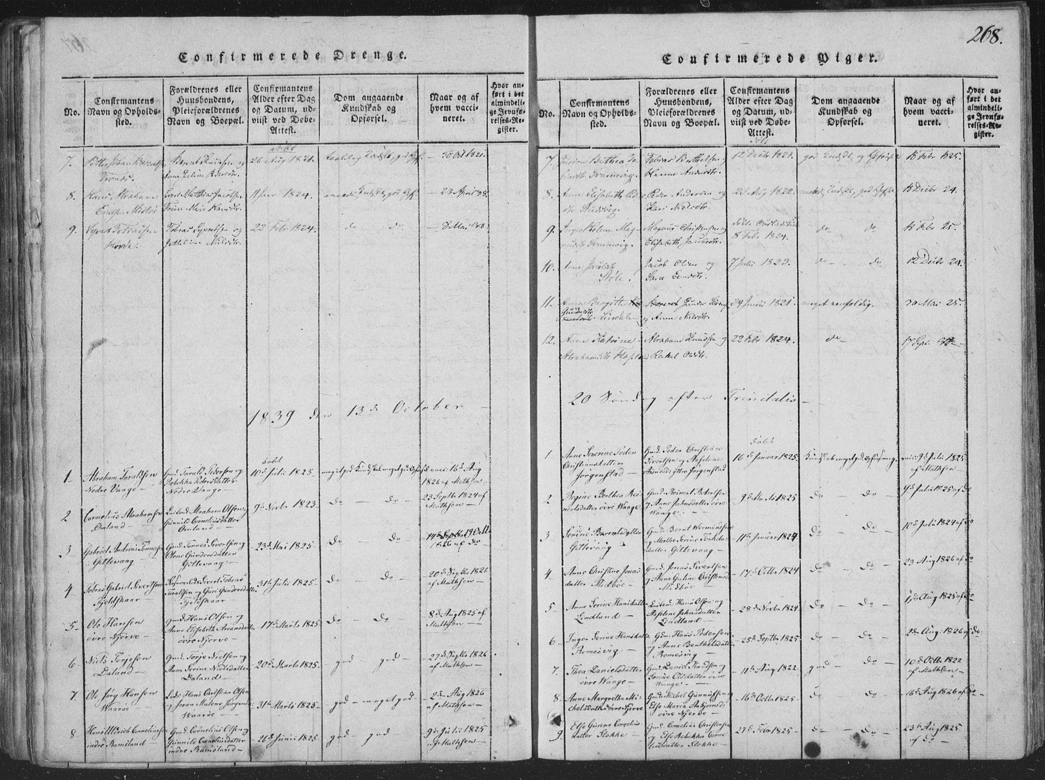 Sør-Audnedal sokneprestkontor, AV/SAK-1111-0039/F/Fa/Faa/L0001: Parish register (official) no. A 1, 1816-1848, p. 268