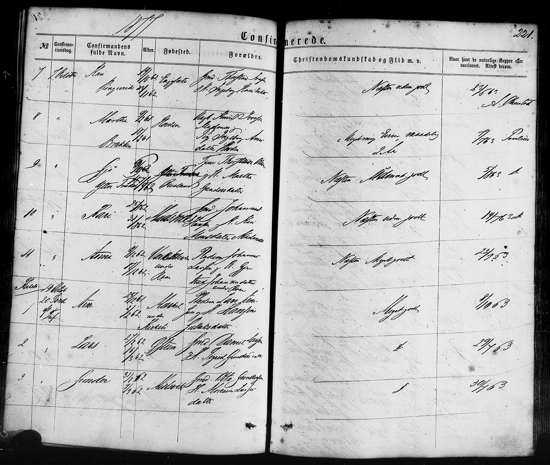 Lavik sokneprestembete, SAB/A-80901: Parish register (official) no. A 4, 1864-1881, p. 221