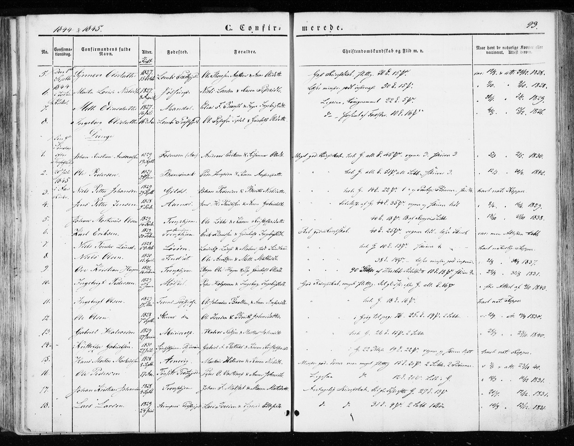 Ministerialprotokoller, klokkerbøker og fødselsregistre - Sør-Trøndelag, SAT/A-1456/655/L0677: Parish register (official) no. 655A06, 1847-1860, p. 93