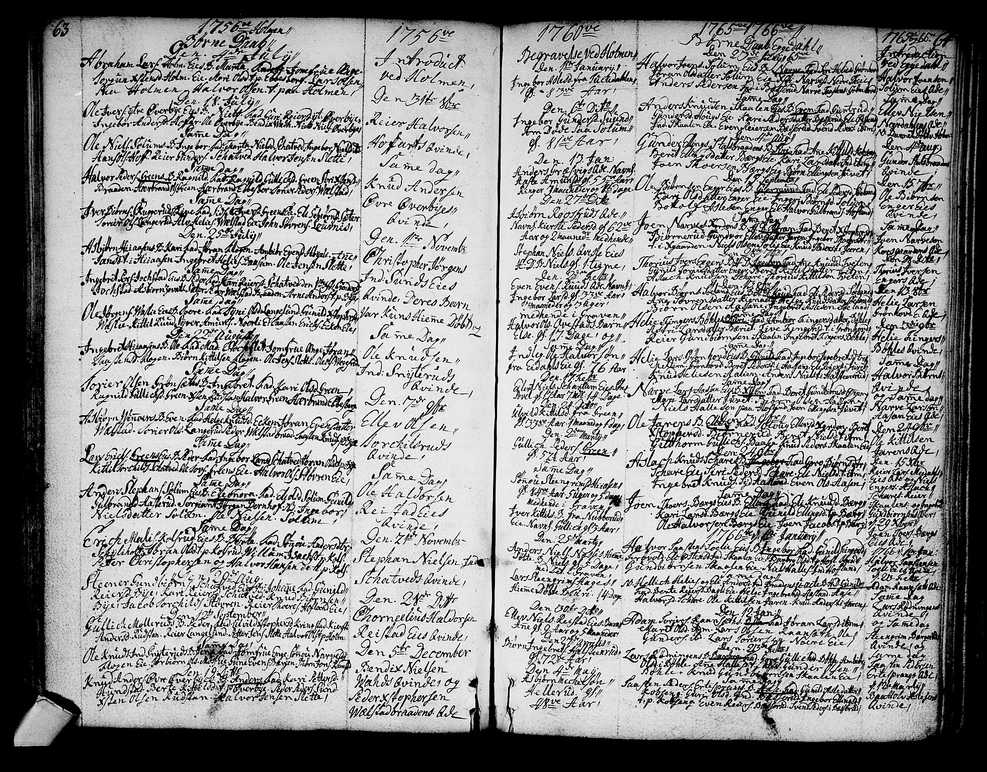 Sigdal kirkebøker, SAKO/A-245/F/Fa/L0001: Parish register (official) no. I 1, 1722-1777, p. 63-64