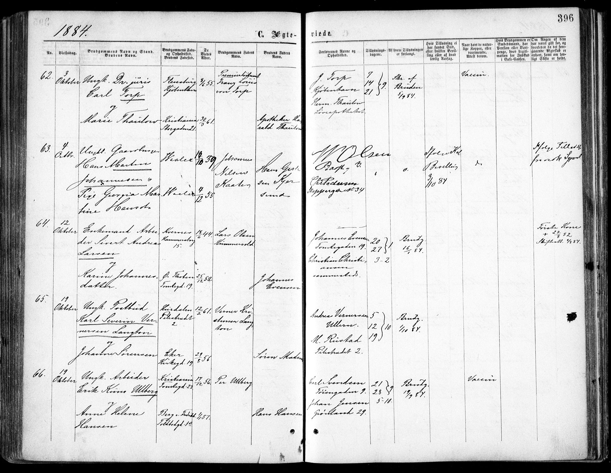 Oslo domkirke Kirkebøker, AV/SAO-A-10752/F/Fa/L0021: Parish register (official) no. 21, 1865-1884, p. 396