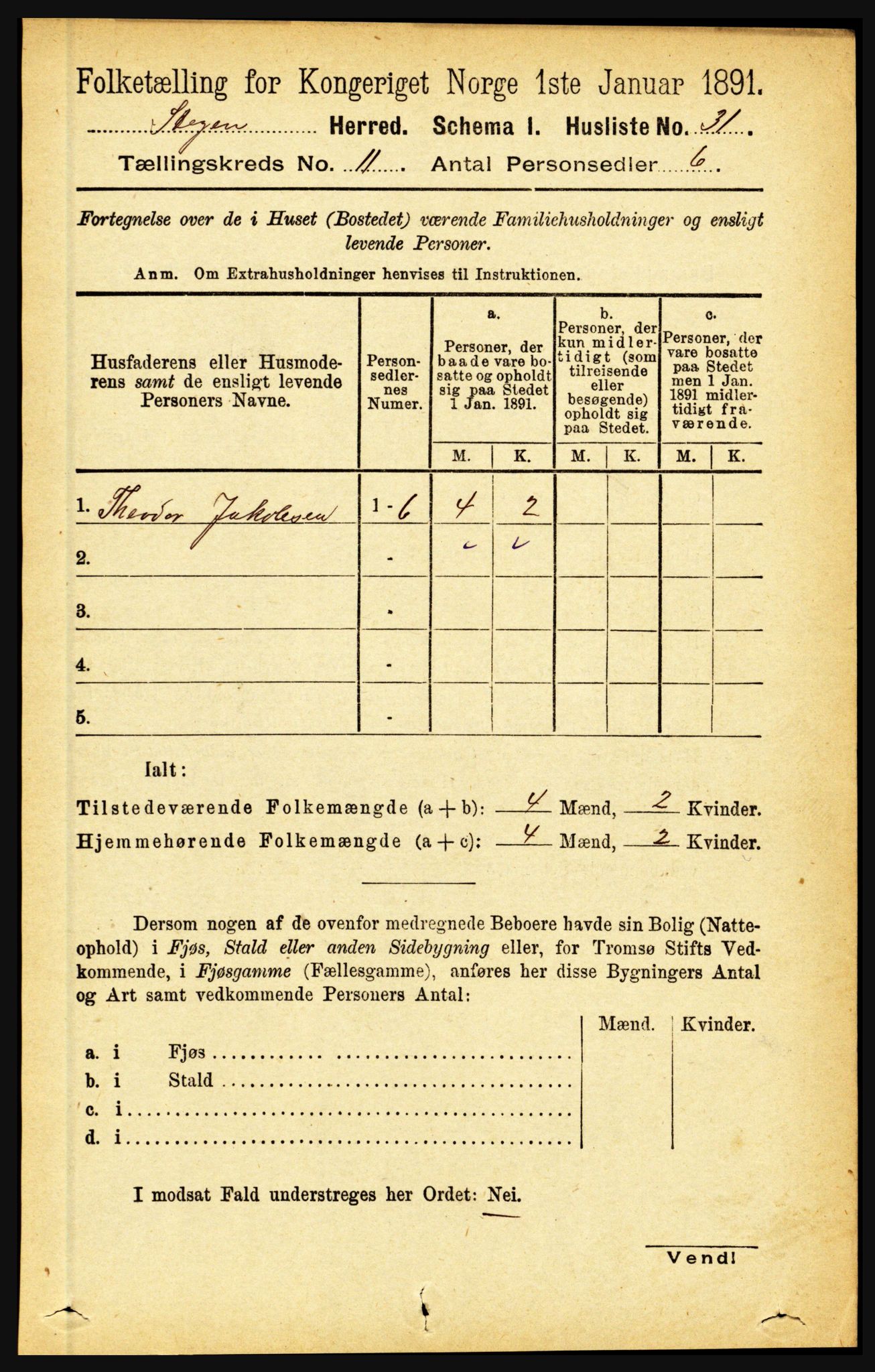 RA, 1891 census for 1848 Steigen, 1891, p. 3763