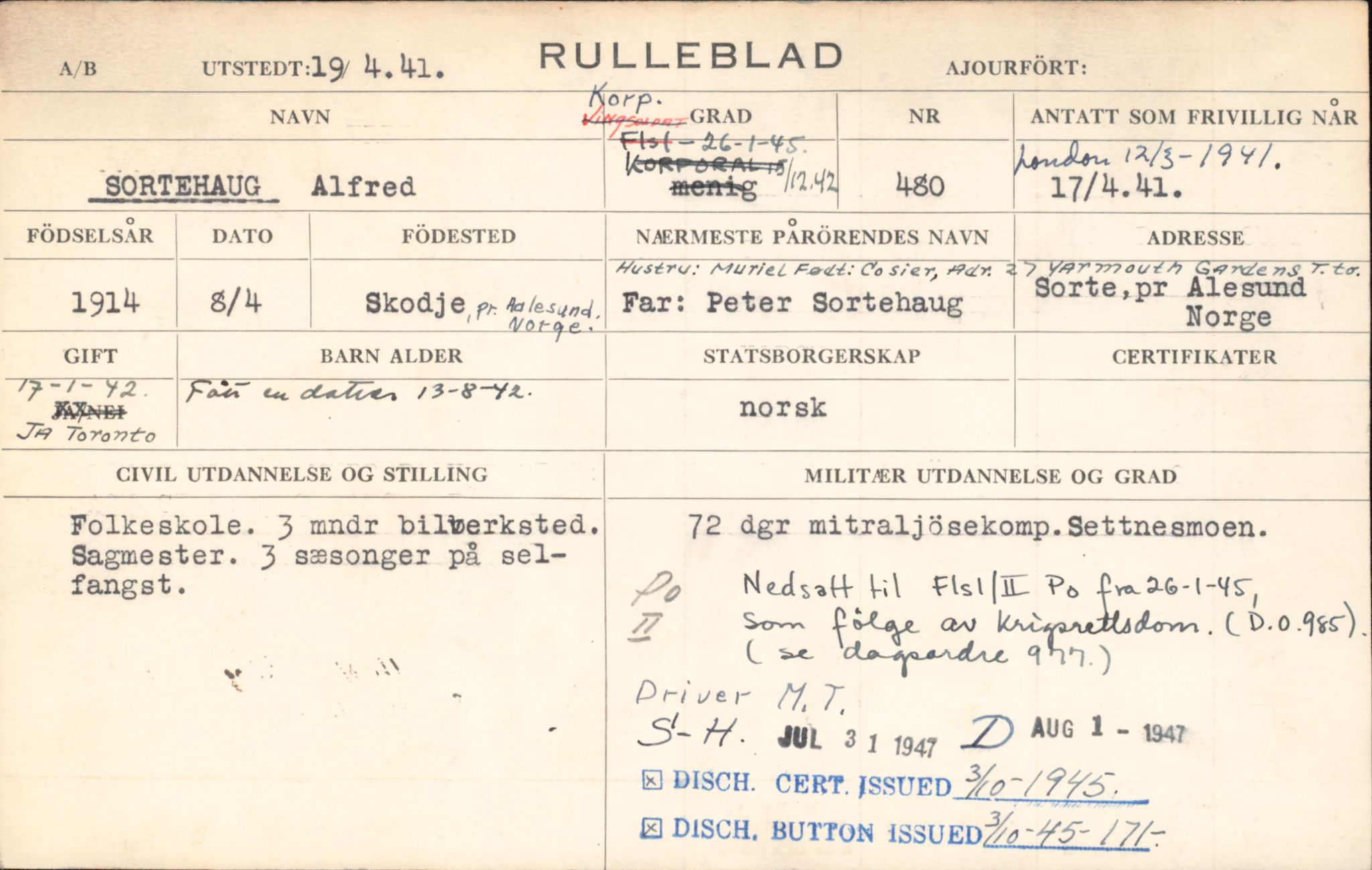 Forsvaret, Forsvarets overkommando/Luftforsvarsstaben, RA/RAFA-4079/P/Pa/L0038: Personellpapirer, 1914, p. 159
