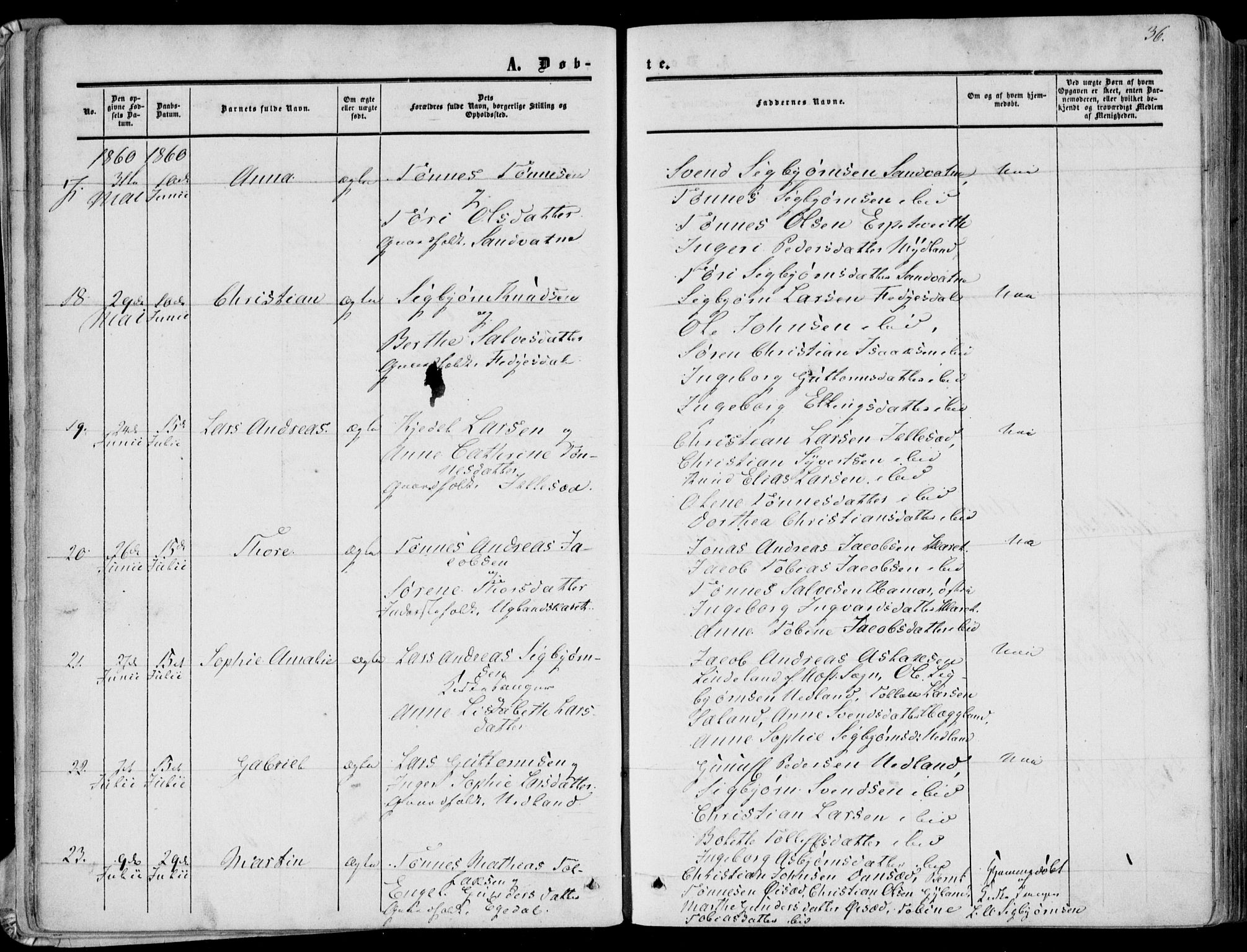 Bakke sokneprestkontor, AV/SAK-1111-0002/F/Fa/Fab/L0002: Parish register (official) no. A 2, 1855-1884, p. 36