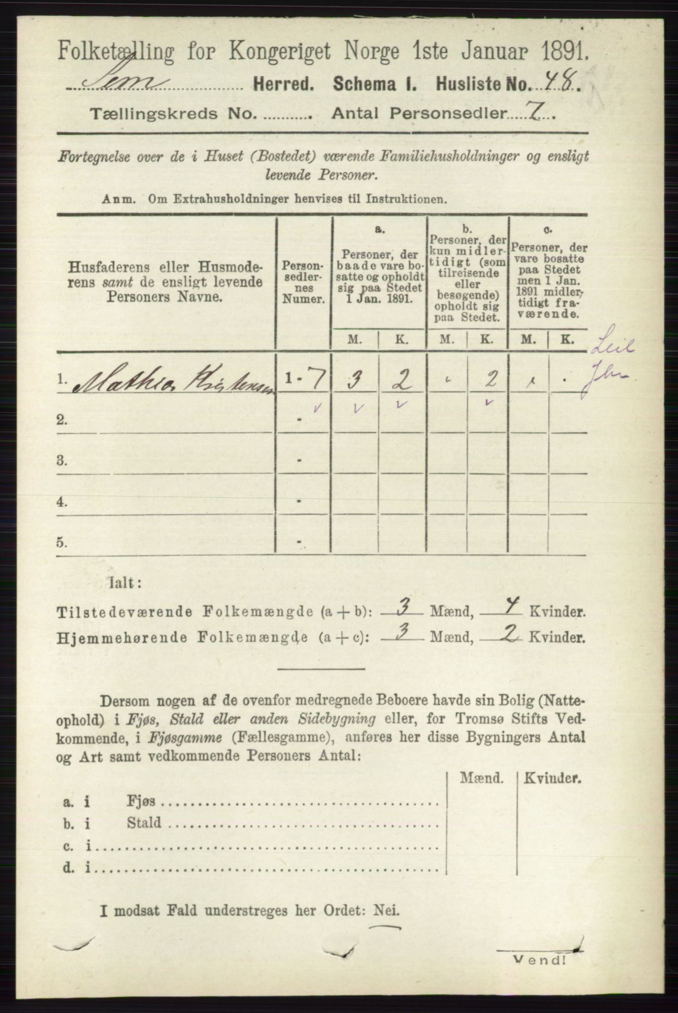 RA, 1891 census for 0721 Sem, 1891, p. 1527