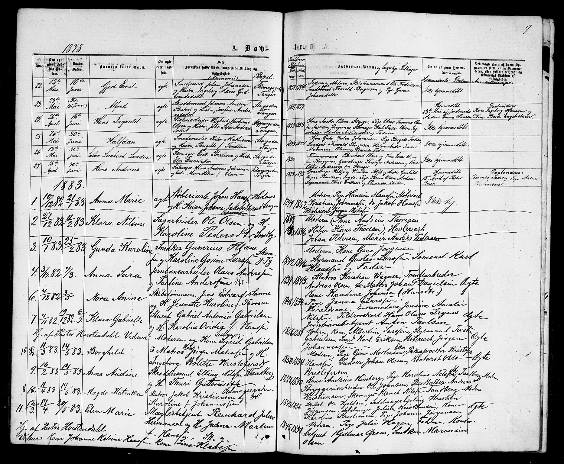 Strømsø kirkebøker, AV/SAKO-A-246/G/Ga/L0002: Parish register (copy) no. 2, 1877-1896, p. 9