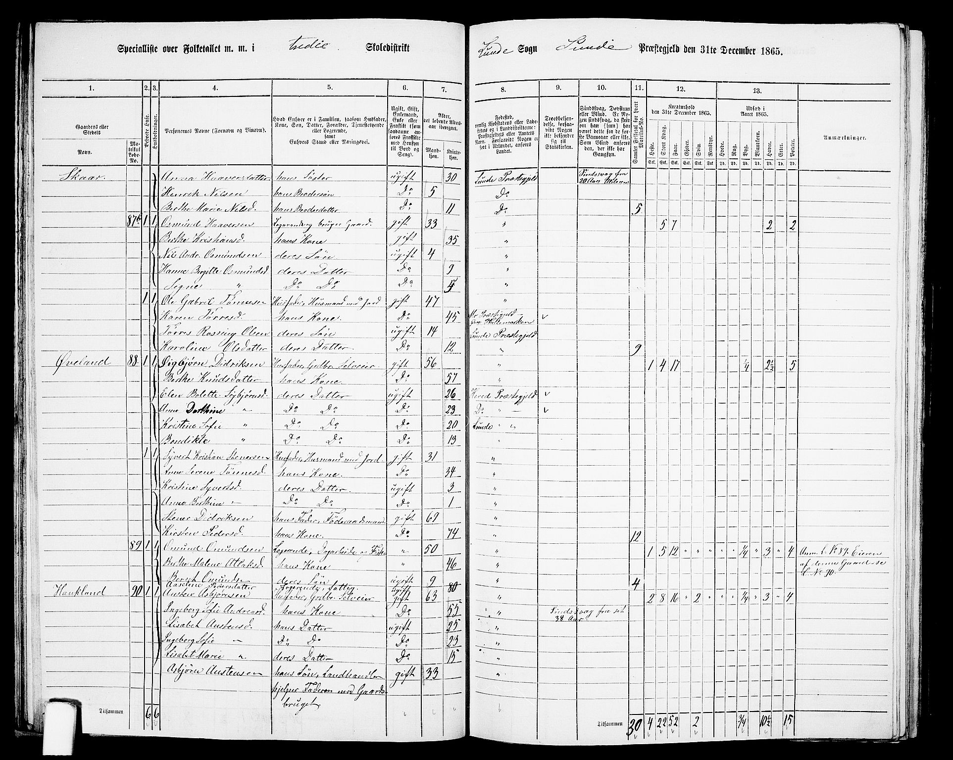 RA, 1865 census for Lund, 1865, p. 36