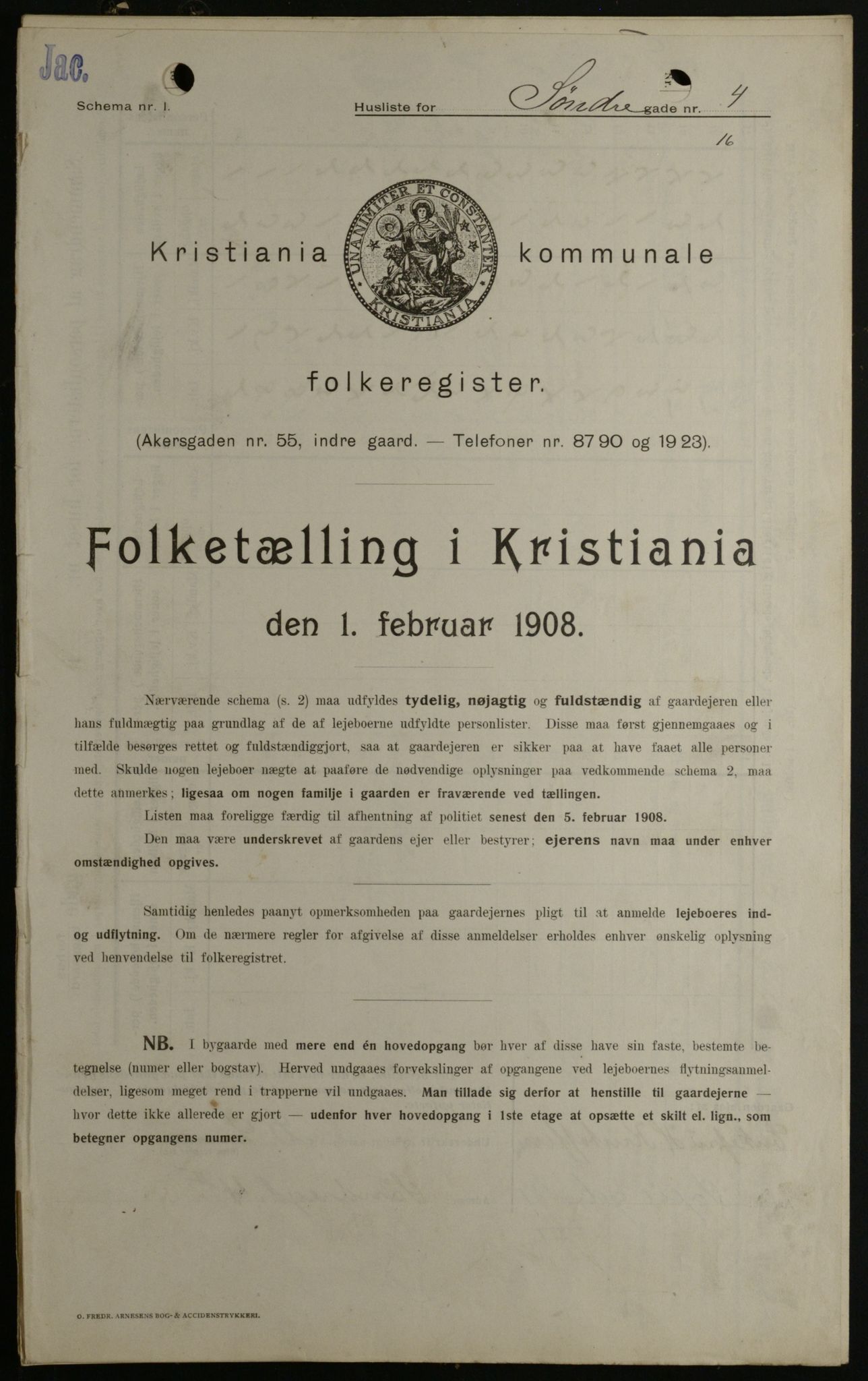 OBA, Municipal Census 1908 for Kristiania, 1908, p. 95552