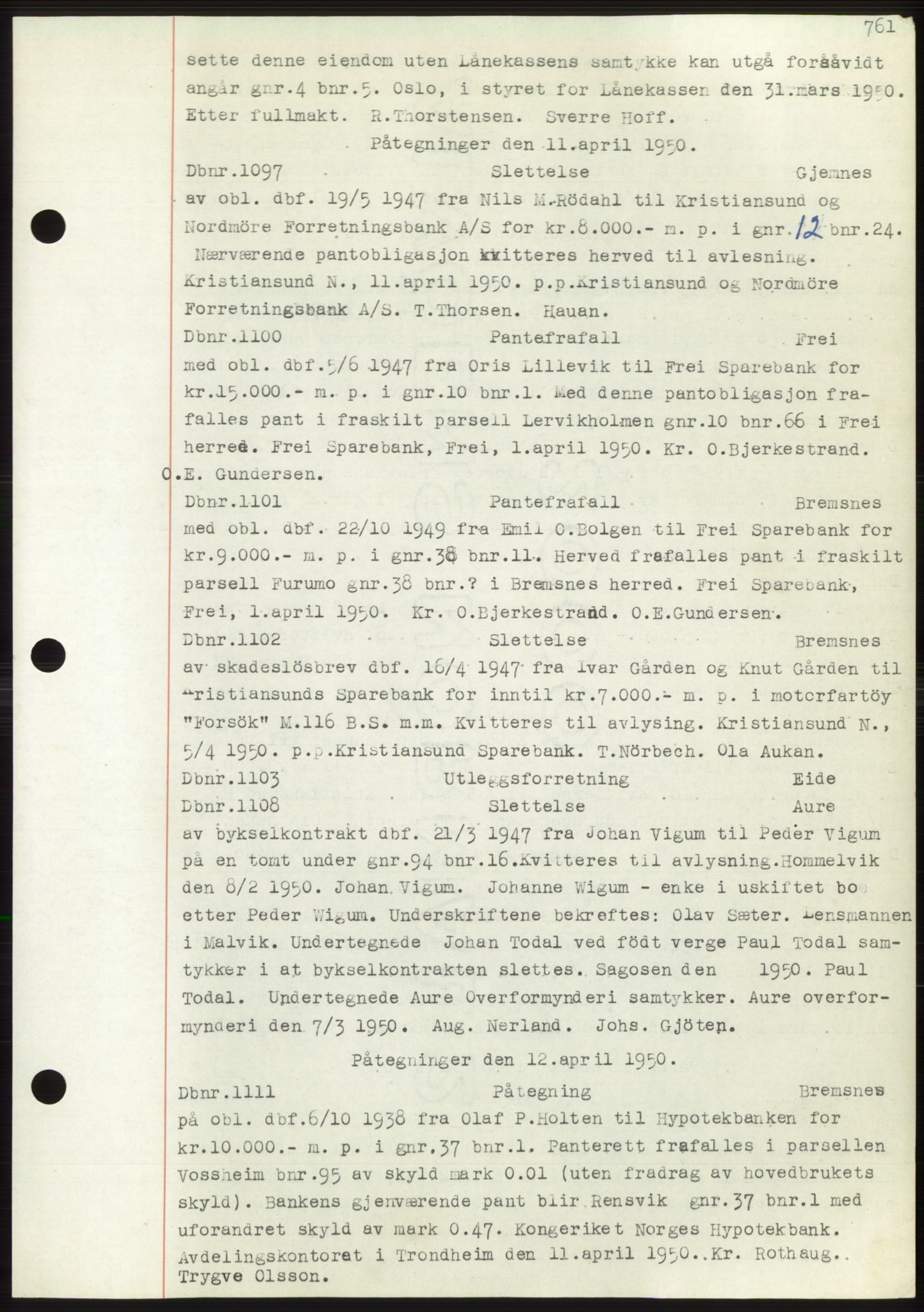 Nordmøre sorenskriveri, AV/SAT-A-4132/1/2/2Ca: Mortgage book no. C82b, 1946-1951, Diary no: : 1097/1950