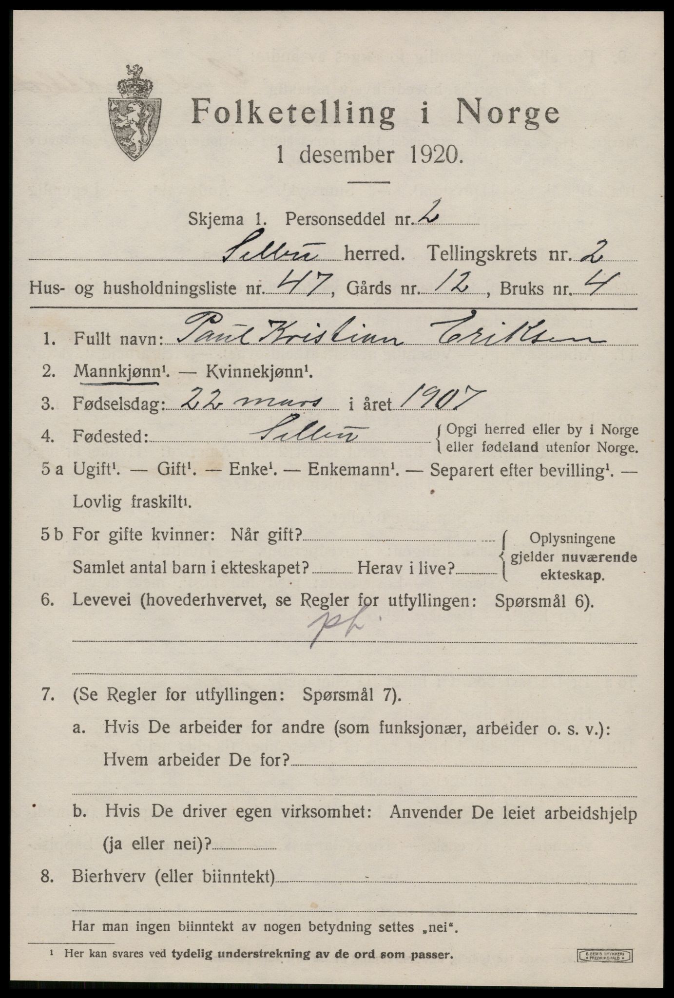 SAT, 1920 census for Selbu, 1920, p. 2444