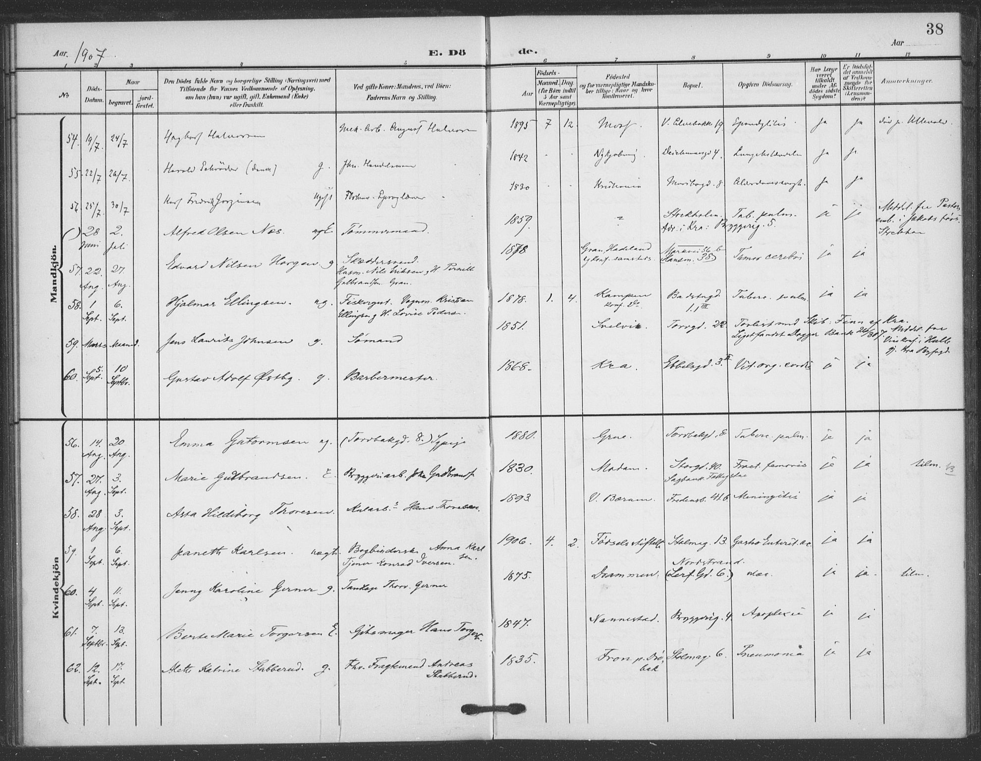 Jakob prestekontor Kirkebøker, AV/SAO-A-10850/F/Fa/L0011: Parish register (official) no. 11, 1906-1920, p. 38