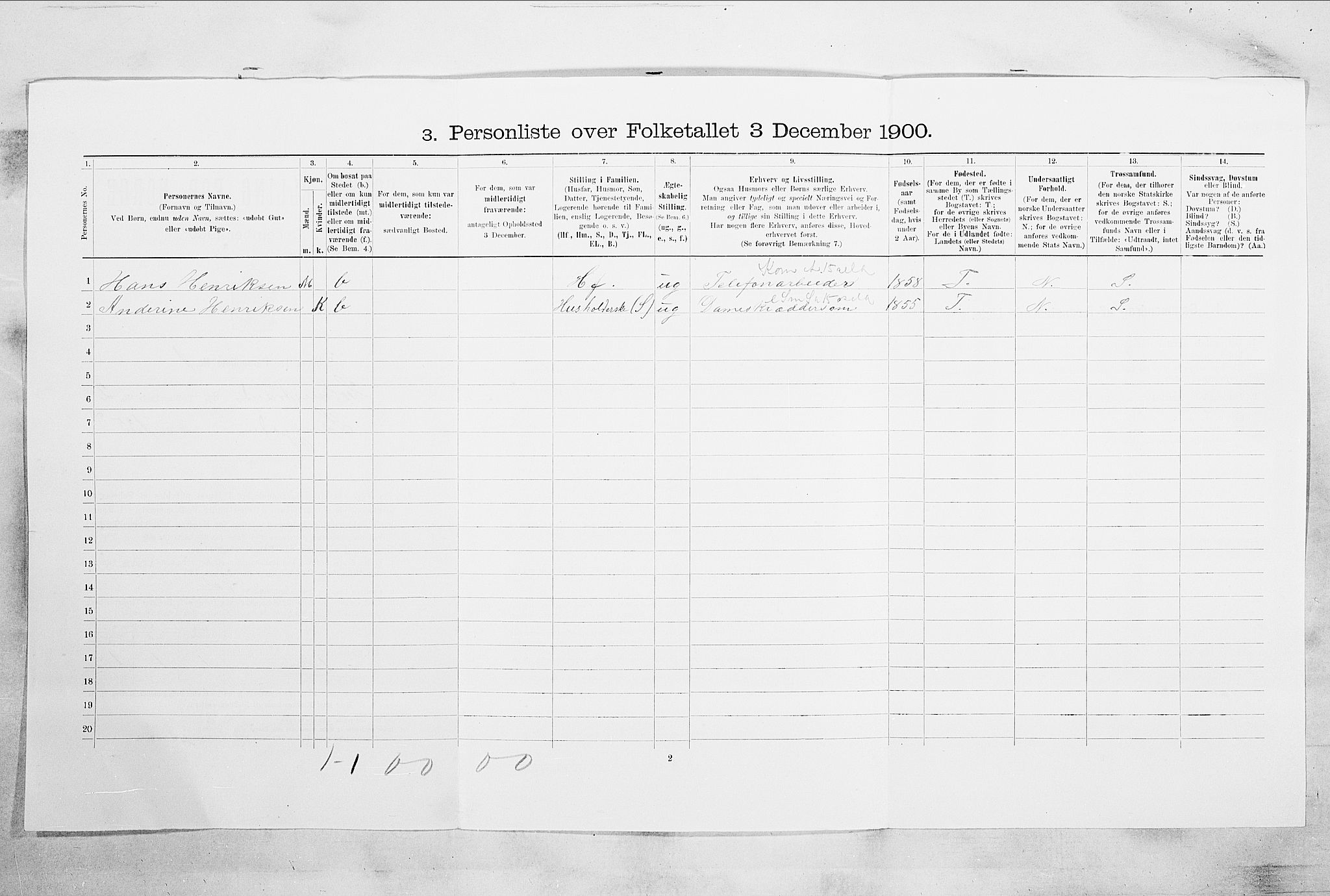 RA, 1900 census for Holmestrand, 1900, p. 546