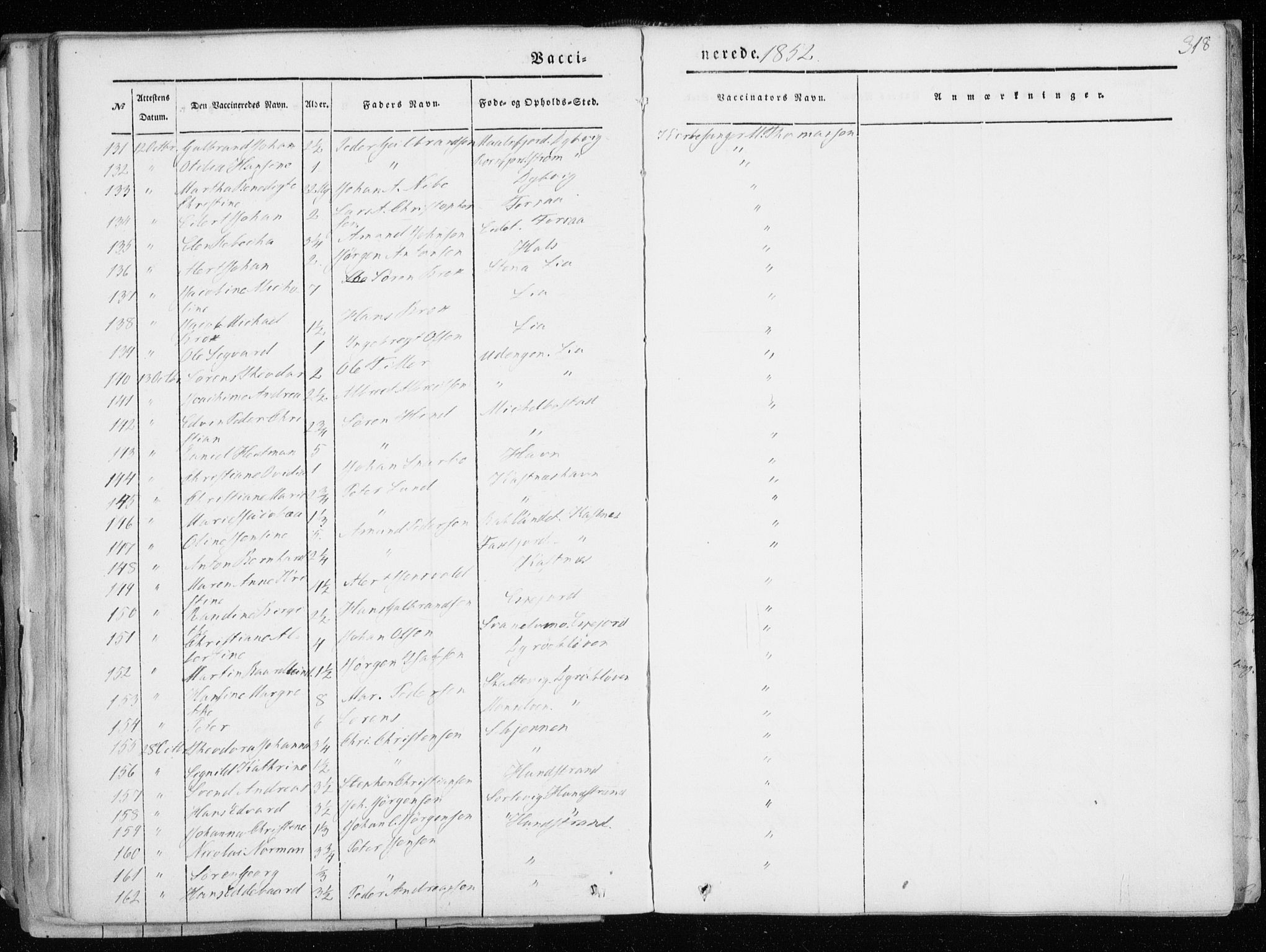 Tranøy sokneprestkontor, AV/SATØ-S-1313/I/Ia/Iaa/L0006kirke: Parish register (official) no. 6, 1844-1855, p. 318