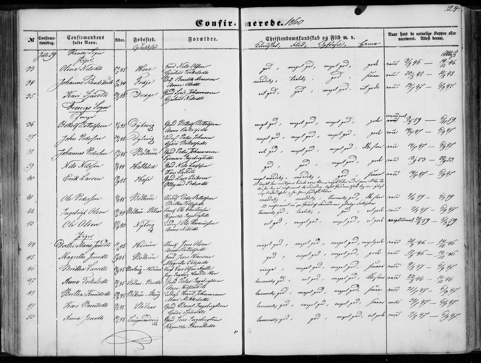 Leikanger sokneprestembete, AV/SAB-A-81001/H/Haa/Haaa/L0008: Parish register (official) no. A 8, 1852-1868, p. 124