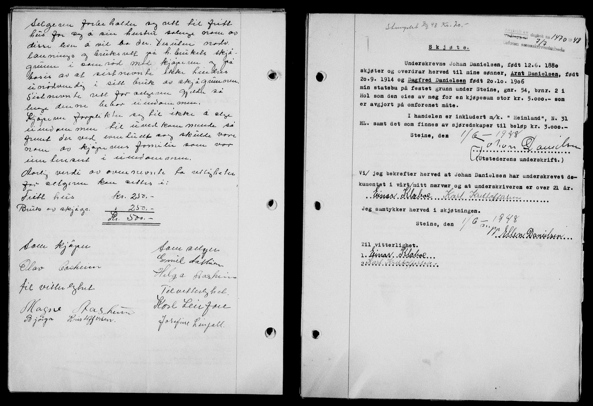 Lofoten sorenskriveri, SAT/A-0017/1/2/2C/L0018a: Mortgage book no. 18a, 1948-1948, Diary no: : 1470/1948