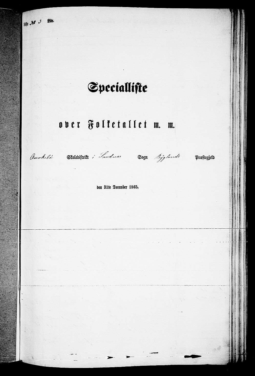 RA, 1865 census for Bygland, 1865, p. 33