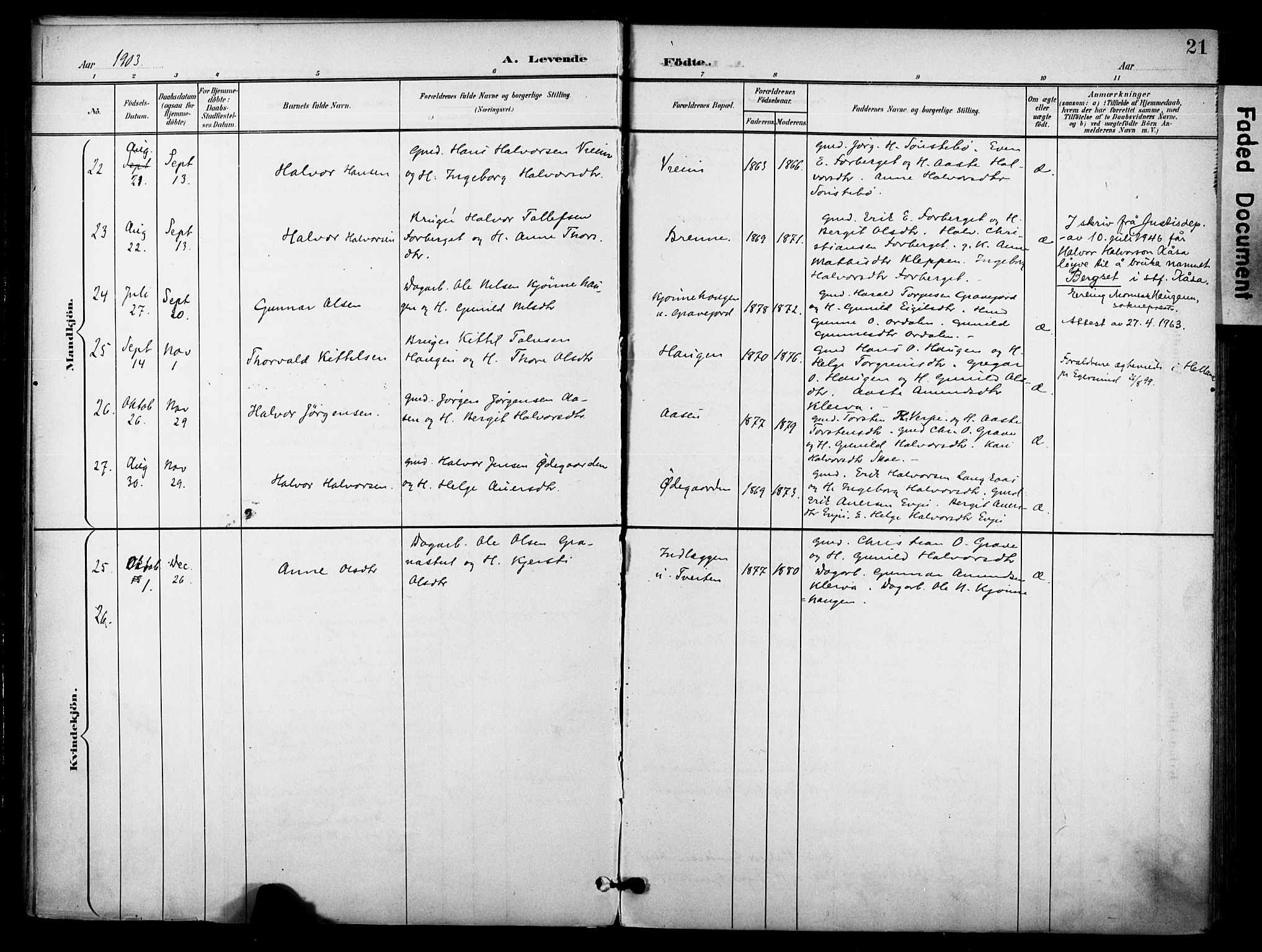 Bø kirkebøker, SAKO/A-257/F/Fa/L0012: Parish register (official) no. 12, 1900-1908, p. 21