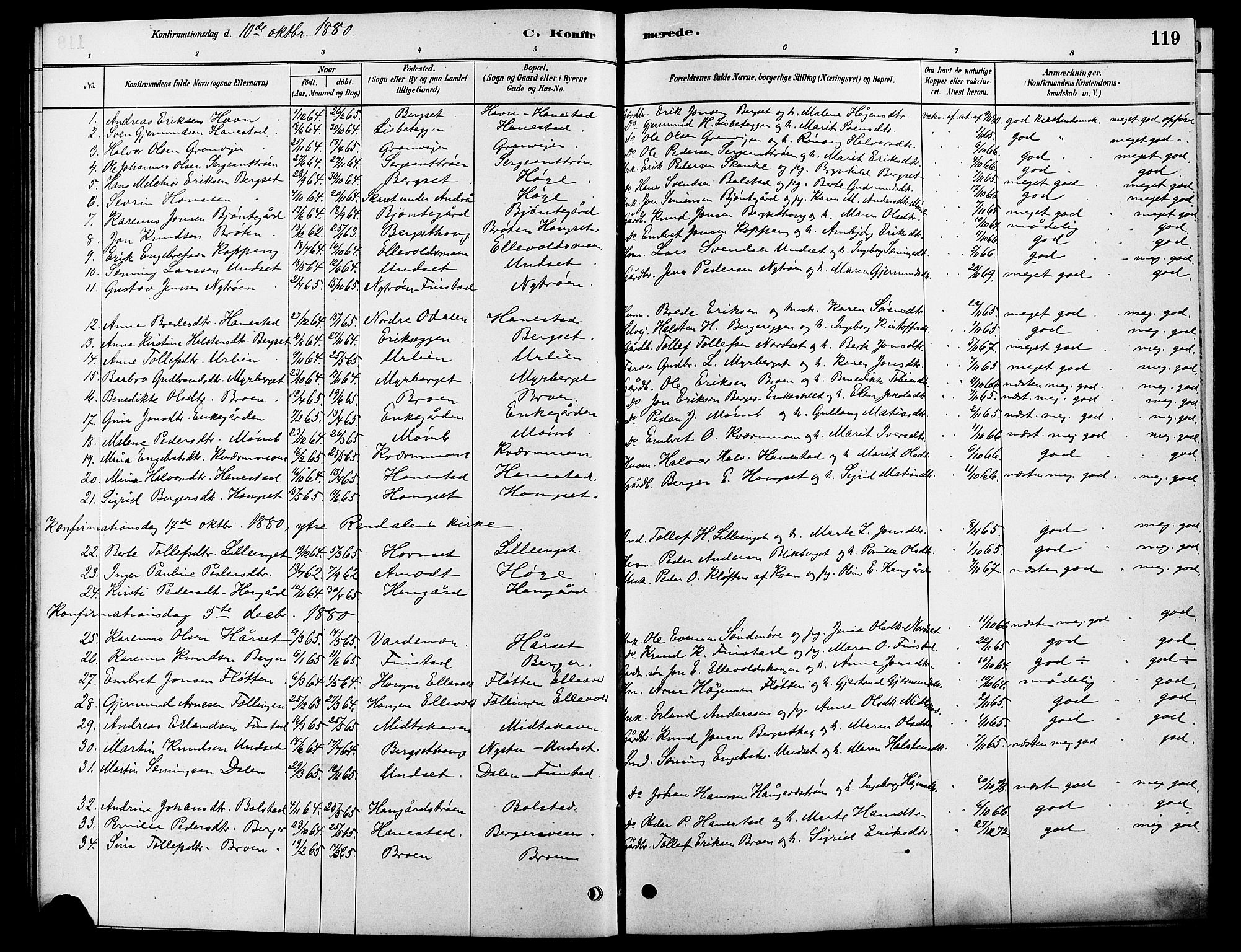 Rendalen prestekontor, SAH/PREST-054/H/Ha/Hab/L0003: Parish register (copy) no. 3, 1879-1904, p. 119