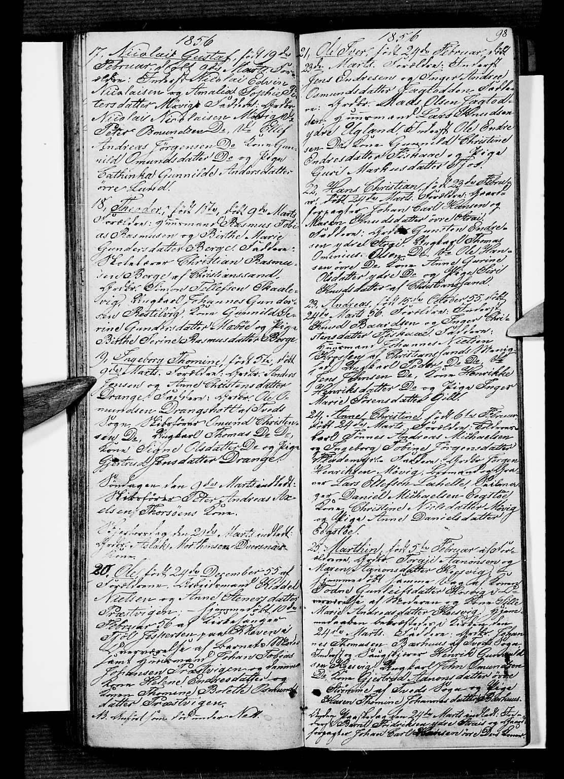 Oddernes sokneprestkontor, AV/SAK-1111-0033/F/Fb/Fba/L0005: Parish register (copy) no. B 5, 1846-1859, p. 98