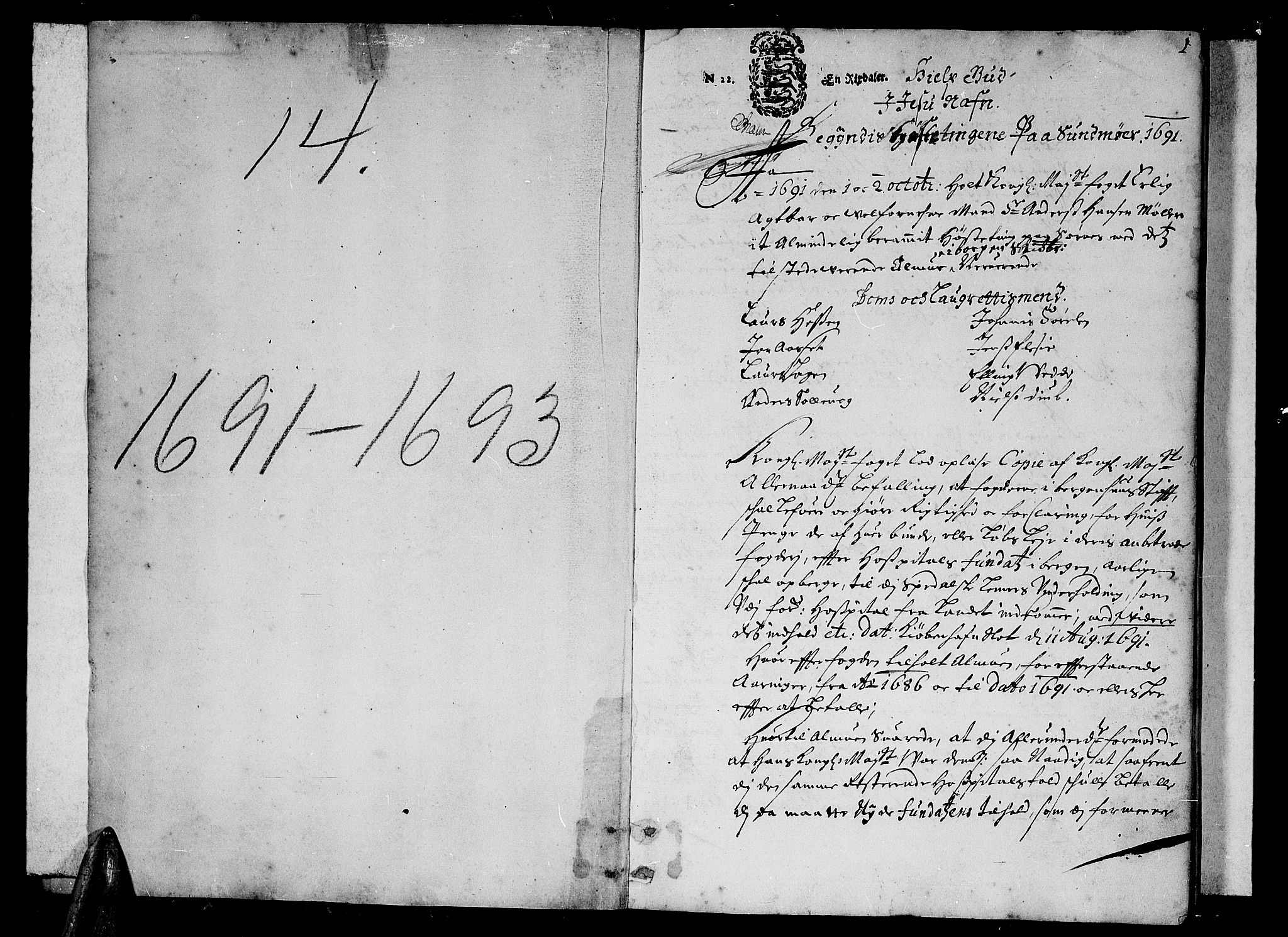 Sunnmøre sorenskriveri, AV/SAT-A-0005/1/1A/L0015: Tingbok 14, 1691-1693, p. 0b-1a