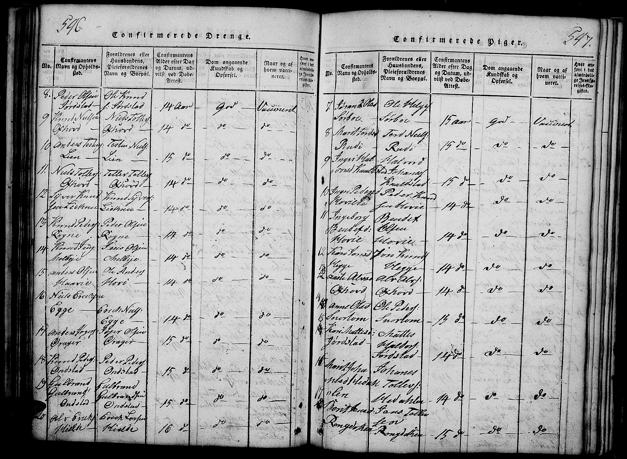 Slidre prestekontor, SAH/PREST-134/H/Ha/Haa/L0002: Parish register (official) no. 2, 1814-1830, p. 546-547