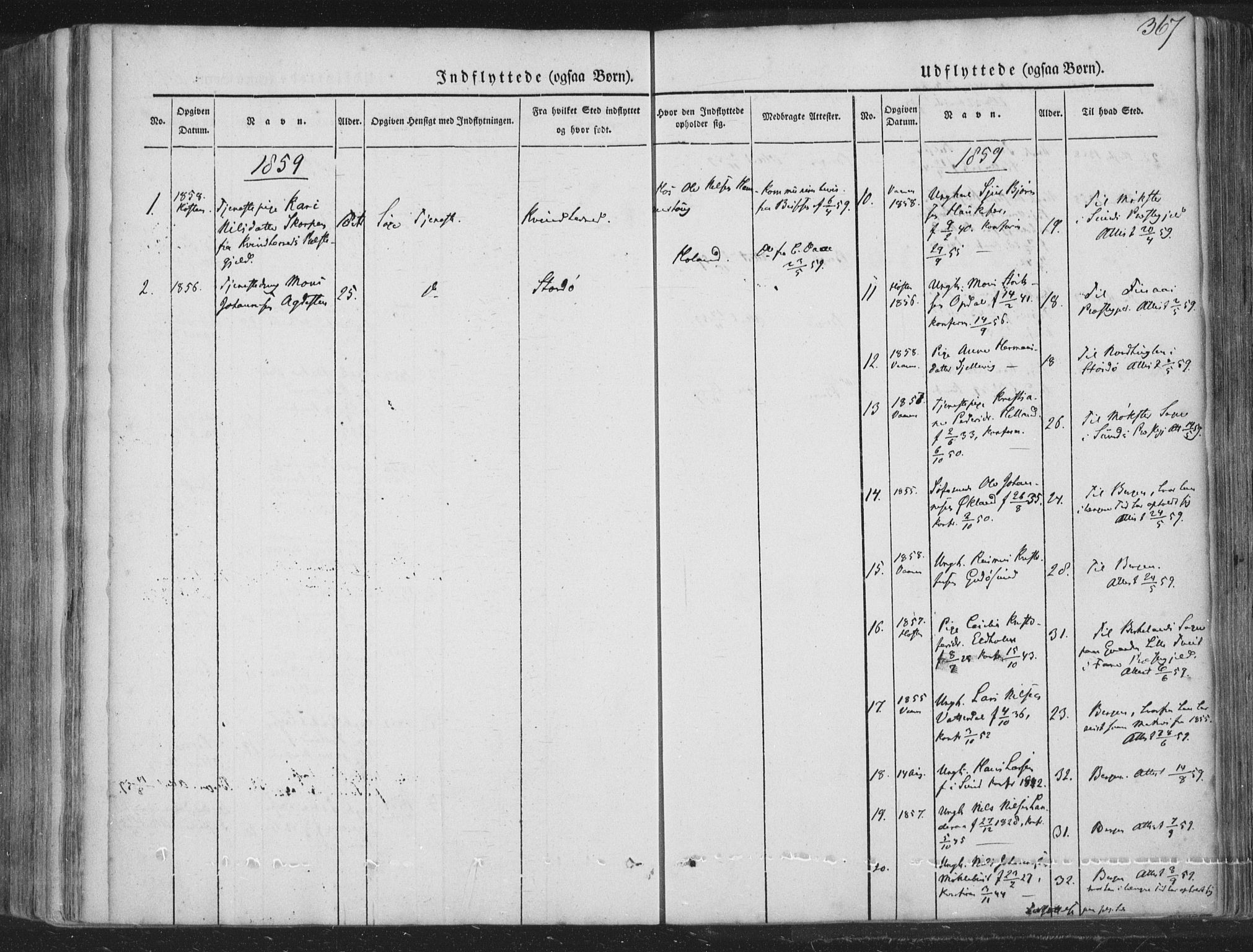 Tysnes sokneprestembete, AV/SAB-A-78601/H/Haa: Parish register (official) no. A 10, 1848-1859, p. 367