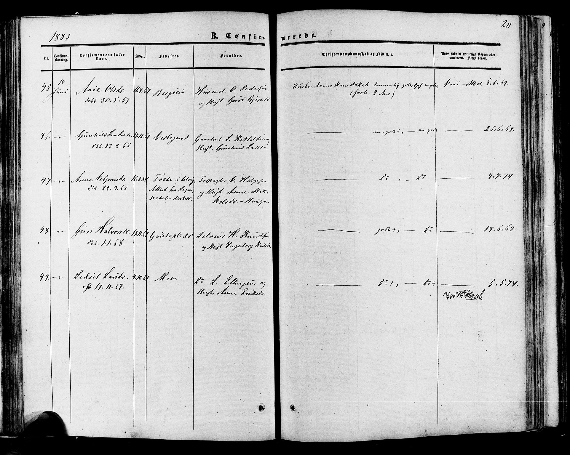 Hol kirkebøker, SAKO/A-227/F/Fa/L0002: Parish register (official) no. I 2, 1870-1886, p. 211