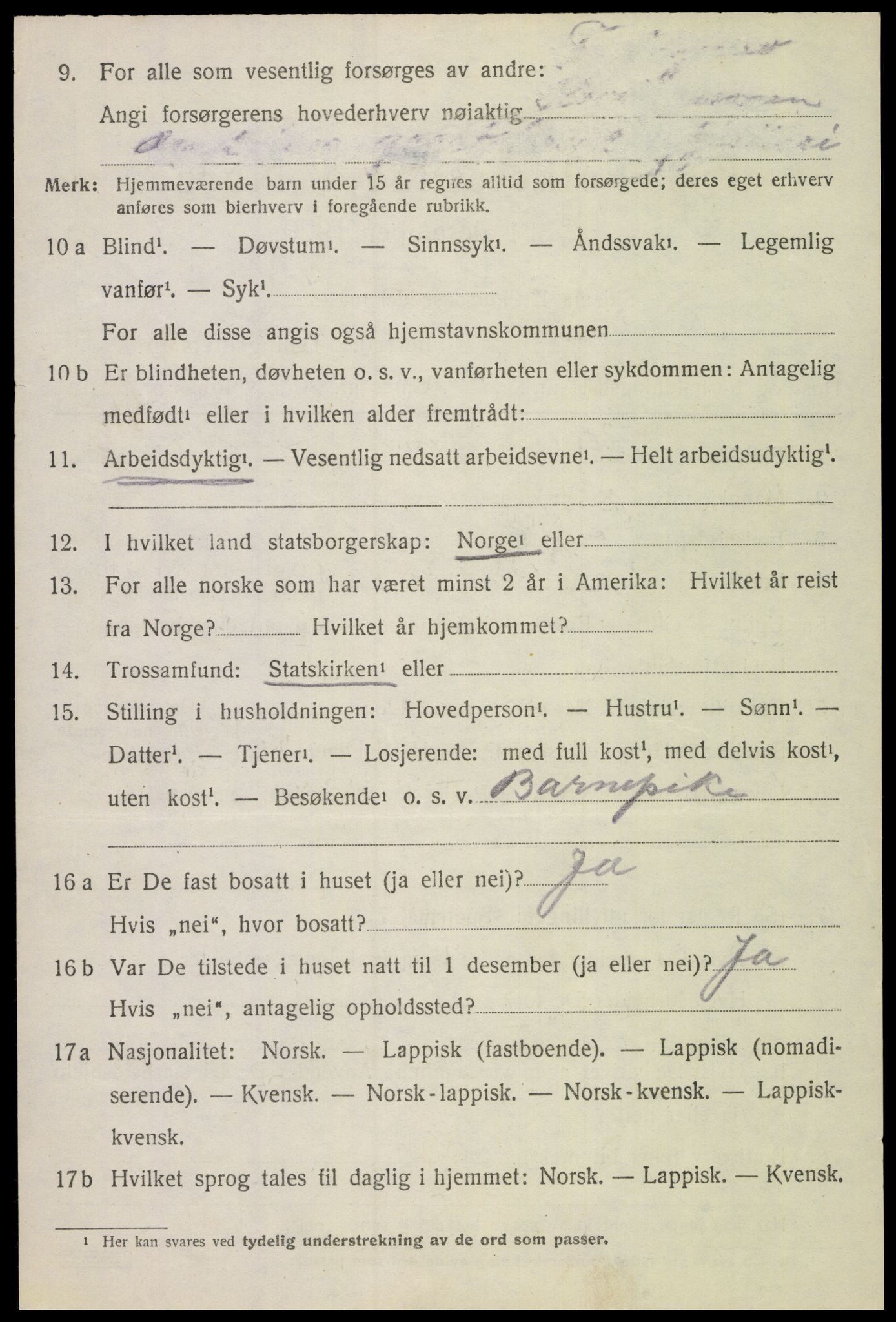 SAT, 1920 census for Gimsøy, 1920, p. 2170