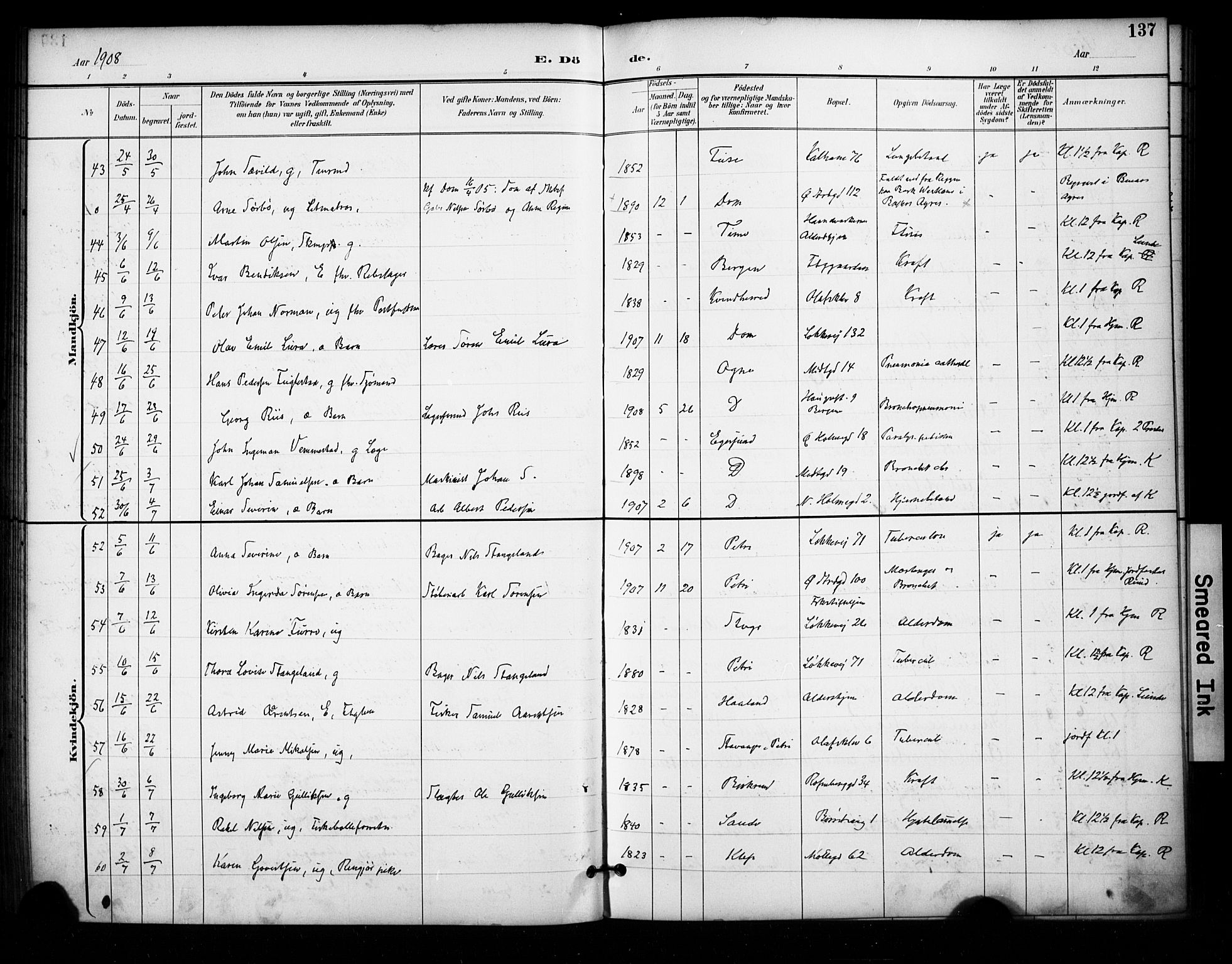 Domkirken sokneprestkontor, SAST/A-101812/001/30/30BA/L0032: Parish register (official) no. A 31, 1896-1917, p. 137