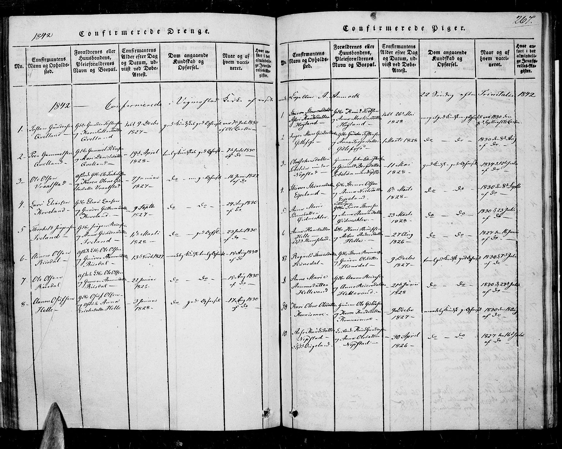 Nord-Audnedal sokneprestkontor, AV/SAK-1111-0032/F/Fa/Faa/L0001: Parish register (official) no. A 1, 1815-1856, p. 267