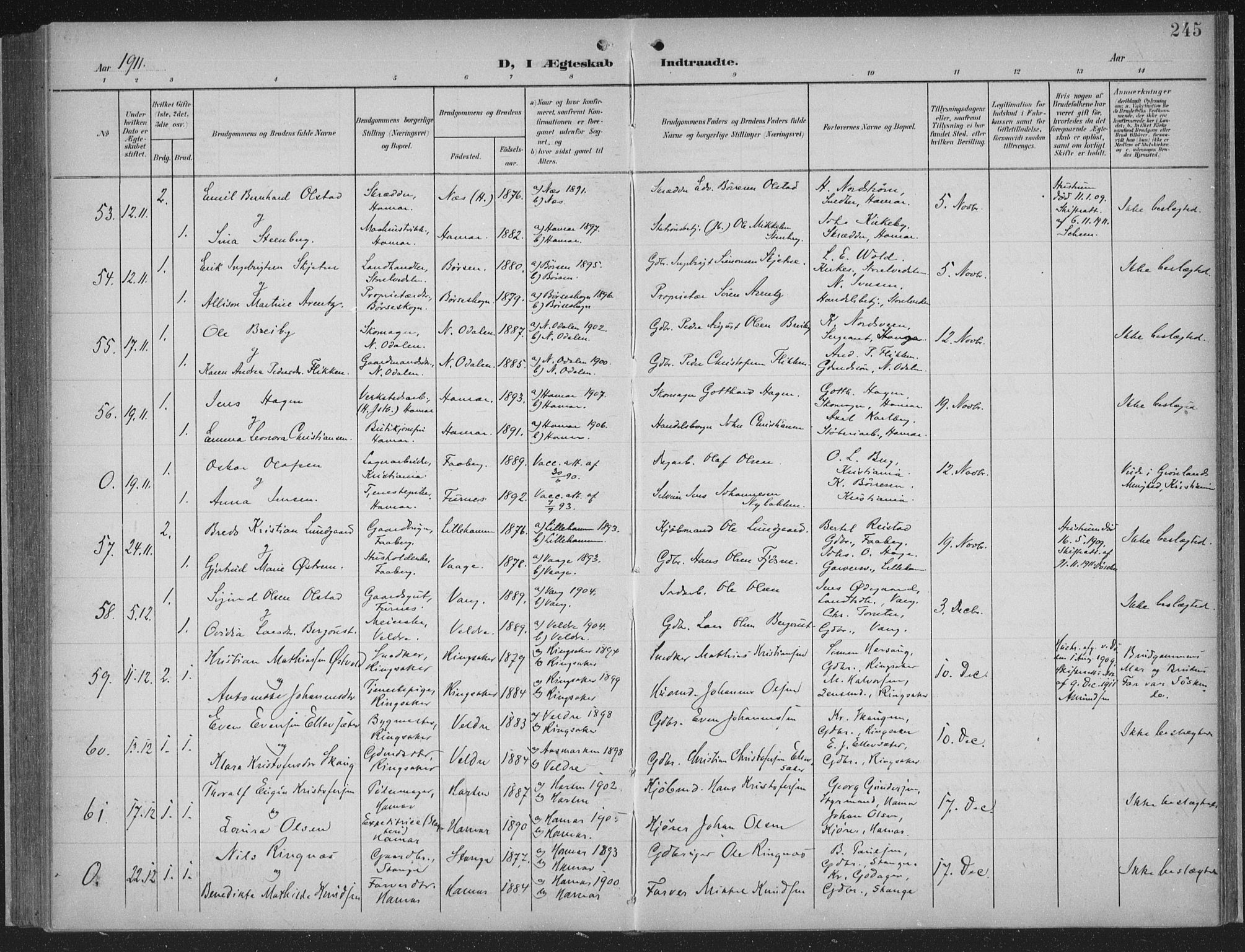 Hamar prestekontor, AV/SAH-DOMPH-002/H/Ha/Haa/L0001: Parish register (official) no. 1, 1900-1914, p. 245