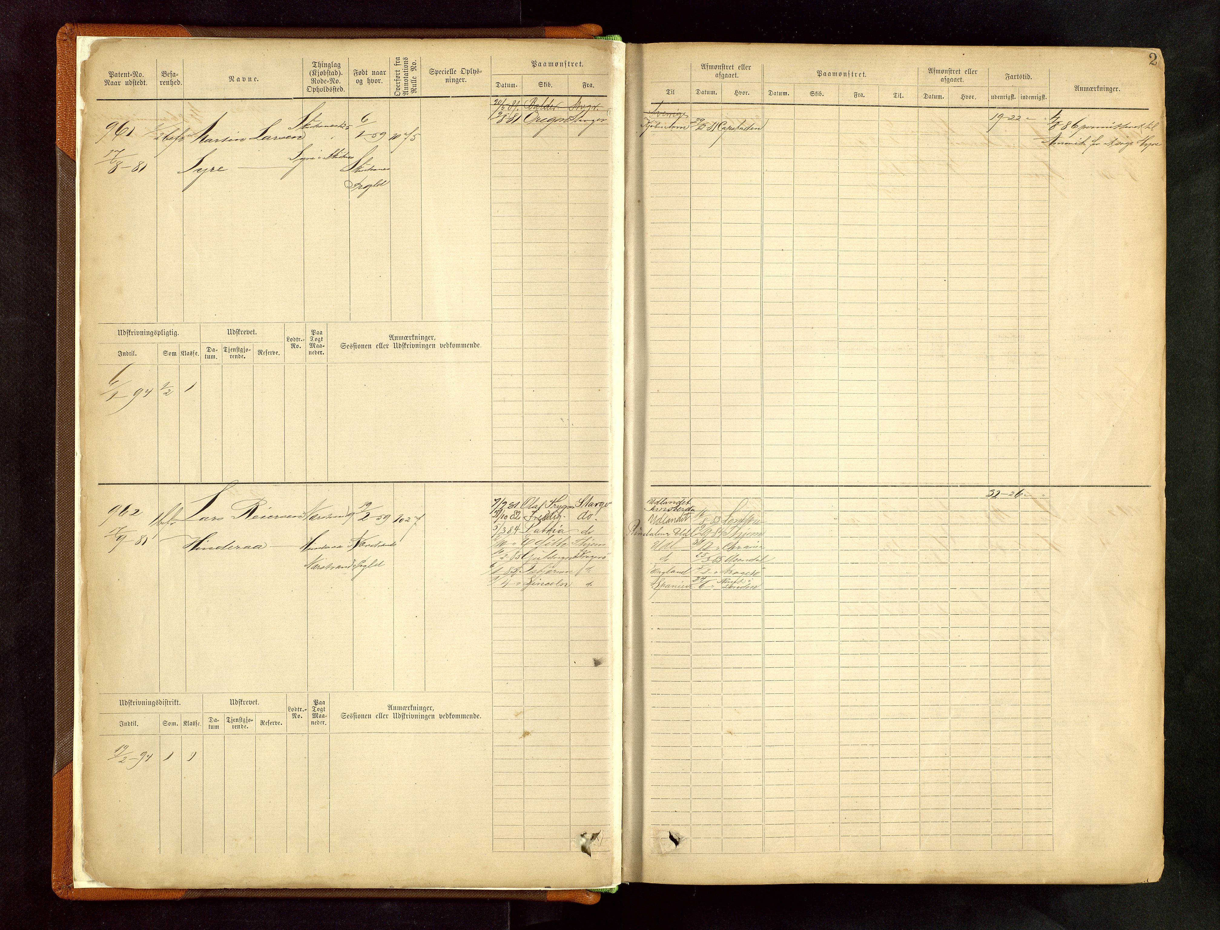 Haugesund sjømannskontor, SAST/A-102007/F/Fb/Fbb/L0002: Sjøfartsrulle Skudenes kretsnr. 959-2439, 1860-1948, p. 2