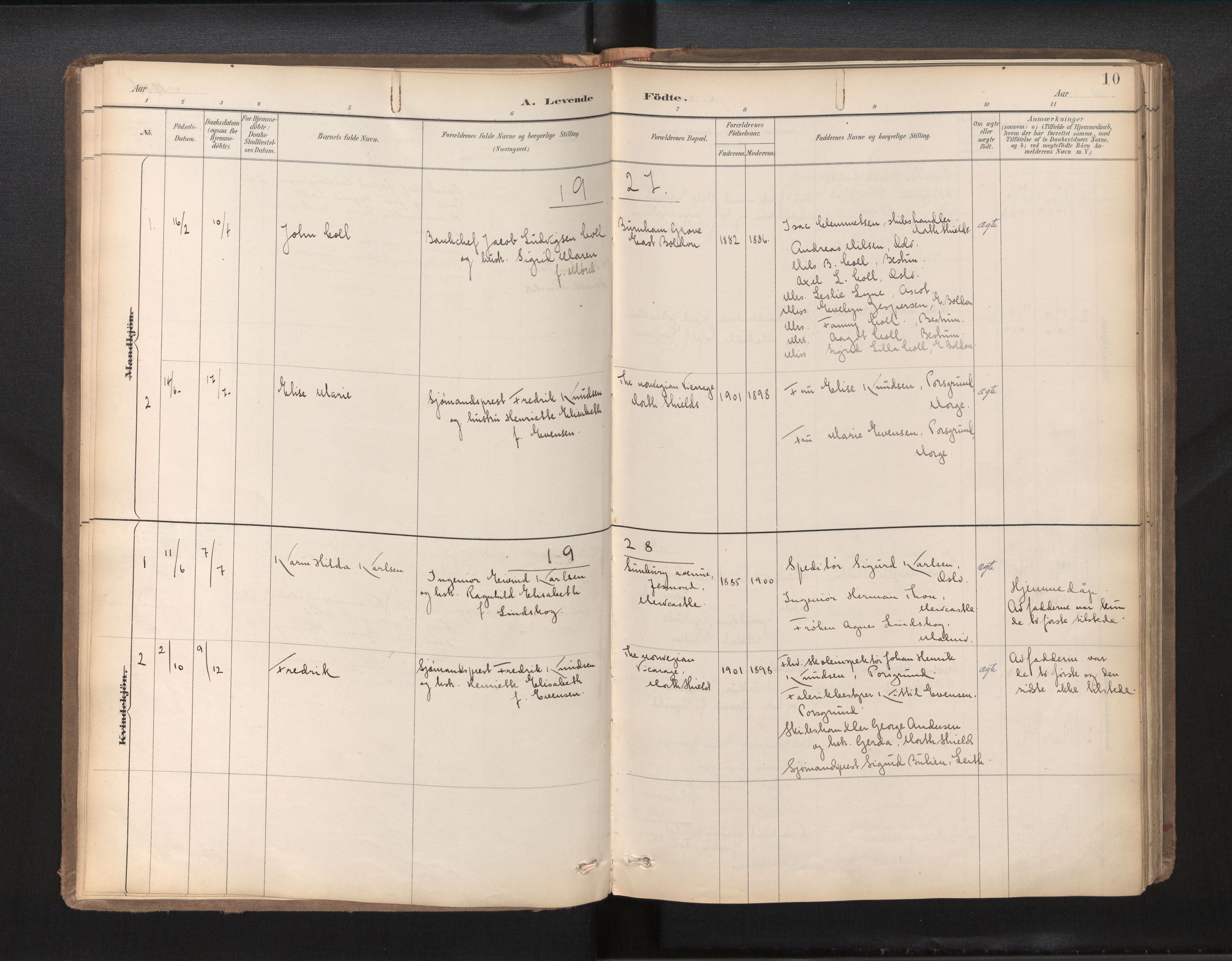 Den norske sjømannsmisjon i utlandet/Tyne-havnene (North Shields og New Castle), AV/SAB-SAB/PA-0101/H/Ha/L0003: Parish register (official) no. A 3, 1898-1966, p. 9b-10a