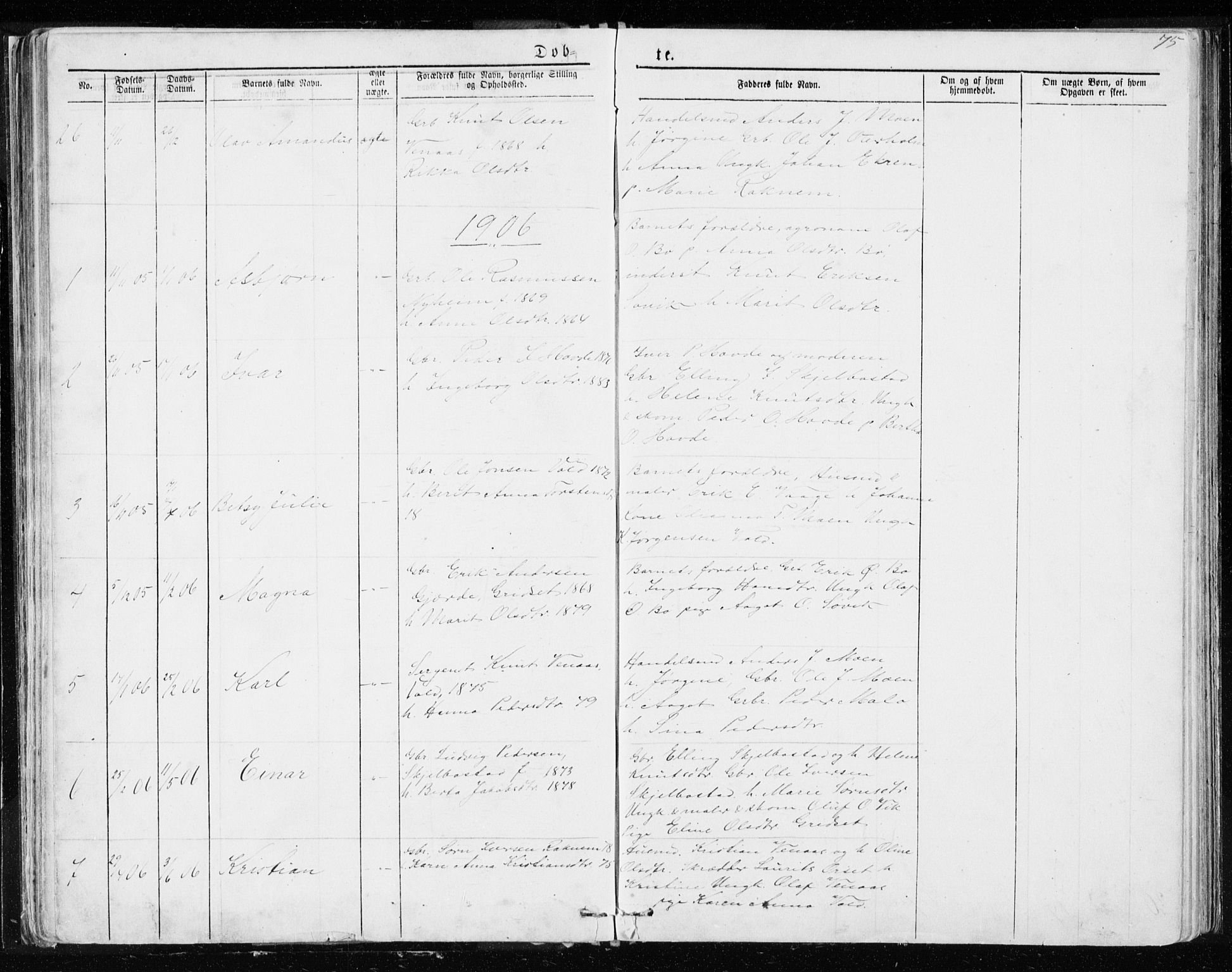 Ministerialprotokoller, klokkerbøker og fødselsregistre - Møre og Romsdal, SAT/A-1454/543/L0564: Parish register (copy) no. 543C02, 1867-1915, p. 75