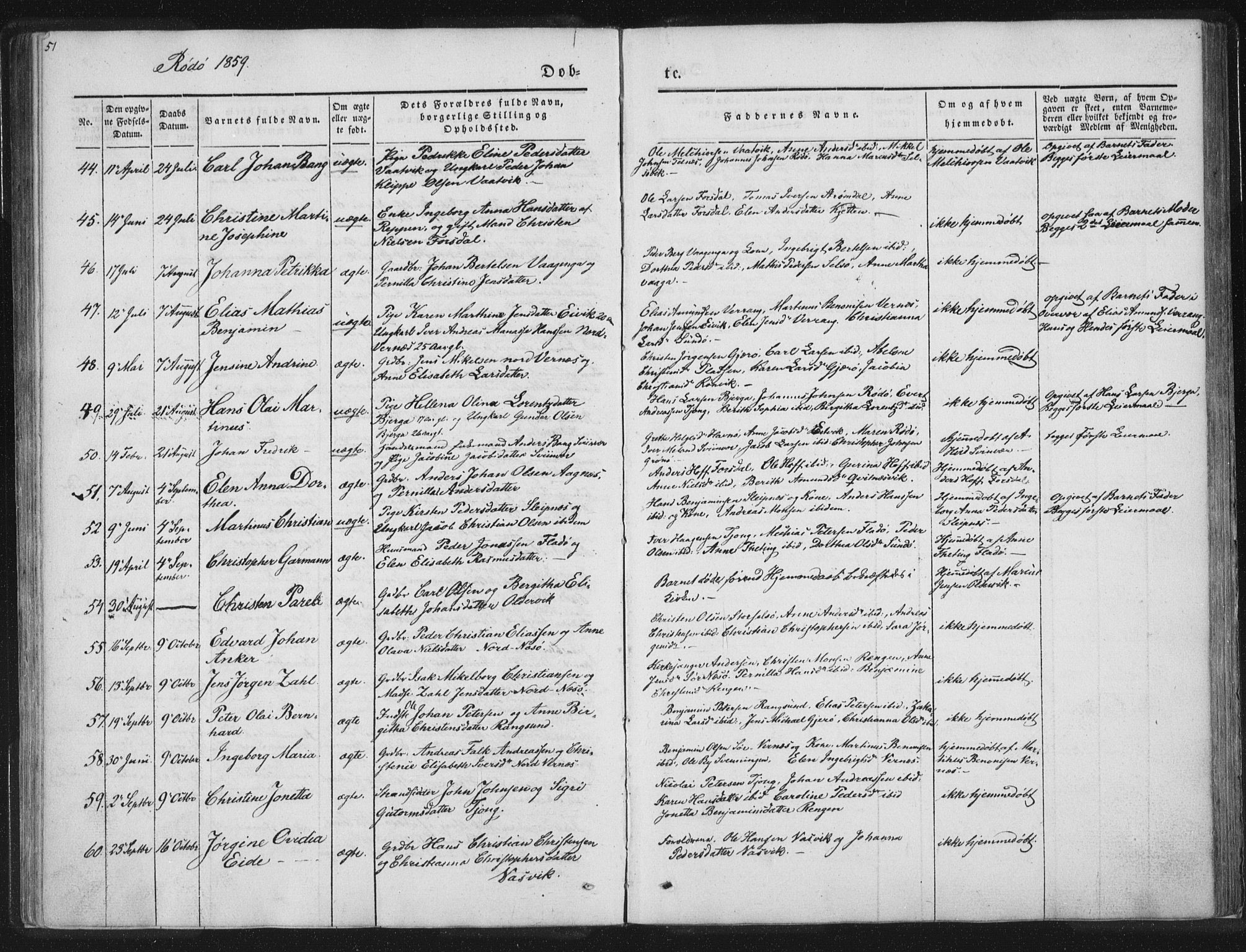 Ministerialprotokoller, klokkerbøker og fødselsregistre - Nordland, AV/SAT-A-1459/841/L0602: Parish register (official) no. 841A08 /1, 1845-1859, p. 51