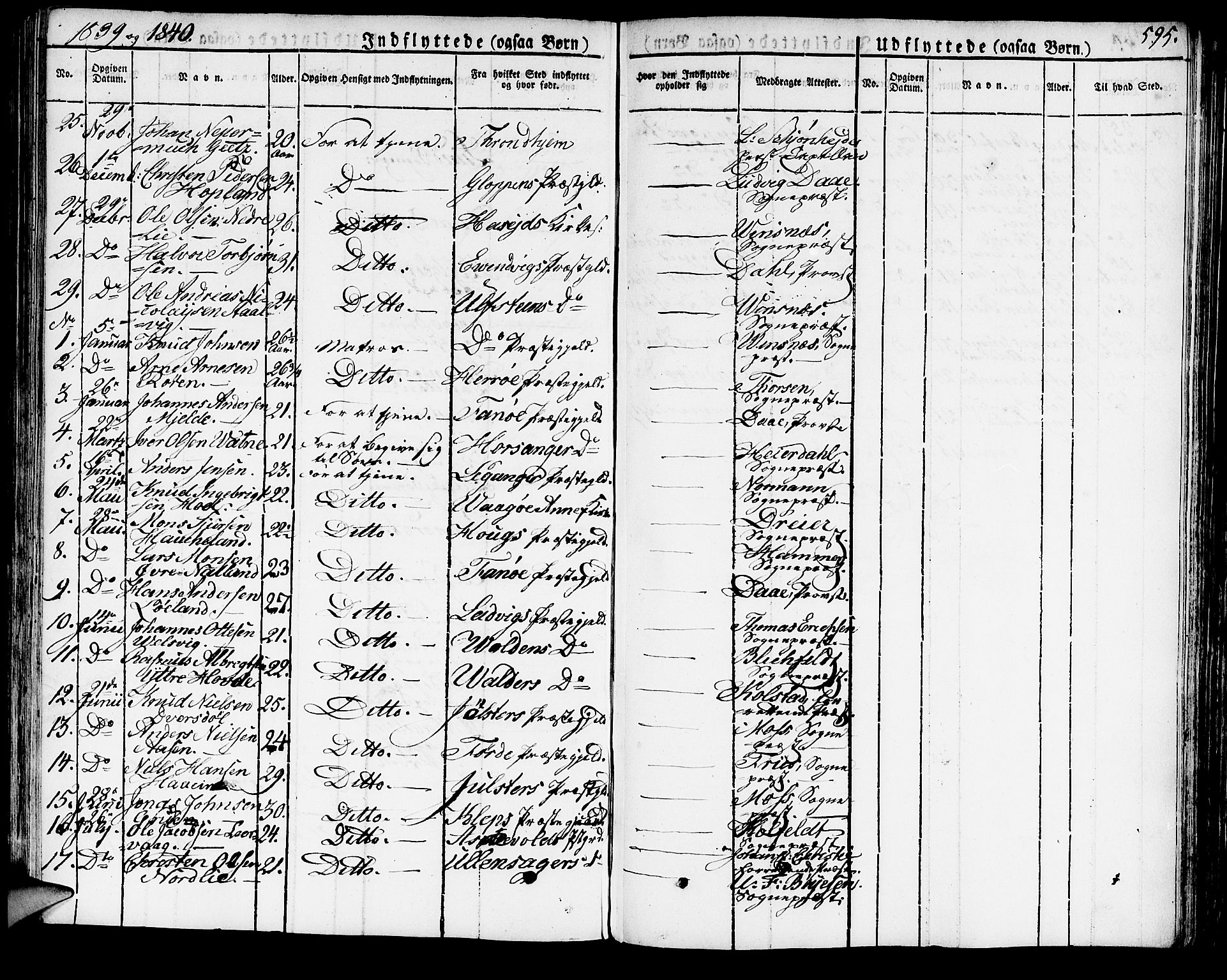 Domkirken sokneprestembete, SAB/A-74801/H/Haa/L0012: Parish register (official) no. A 12, 1821-1840, p. 595