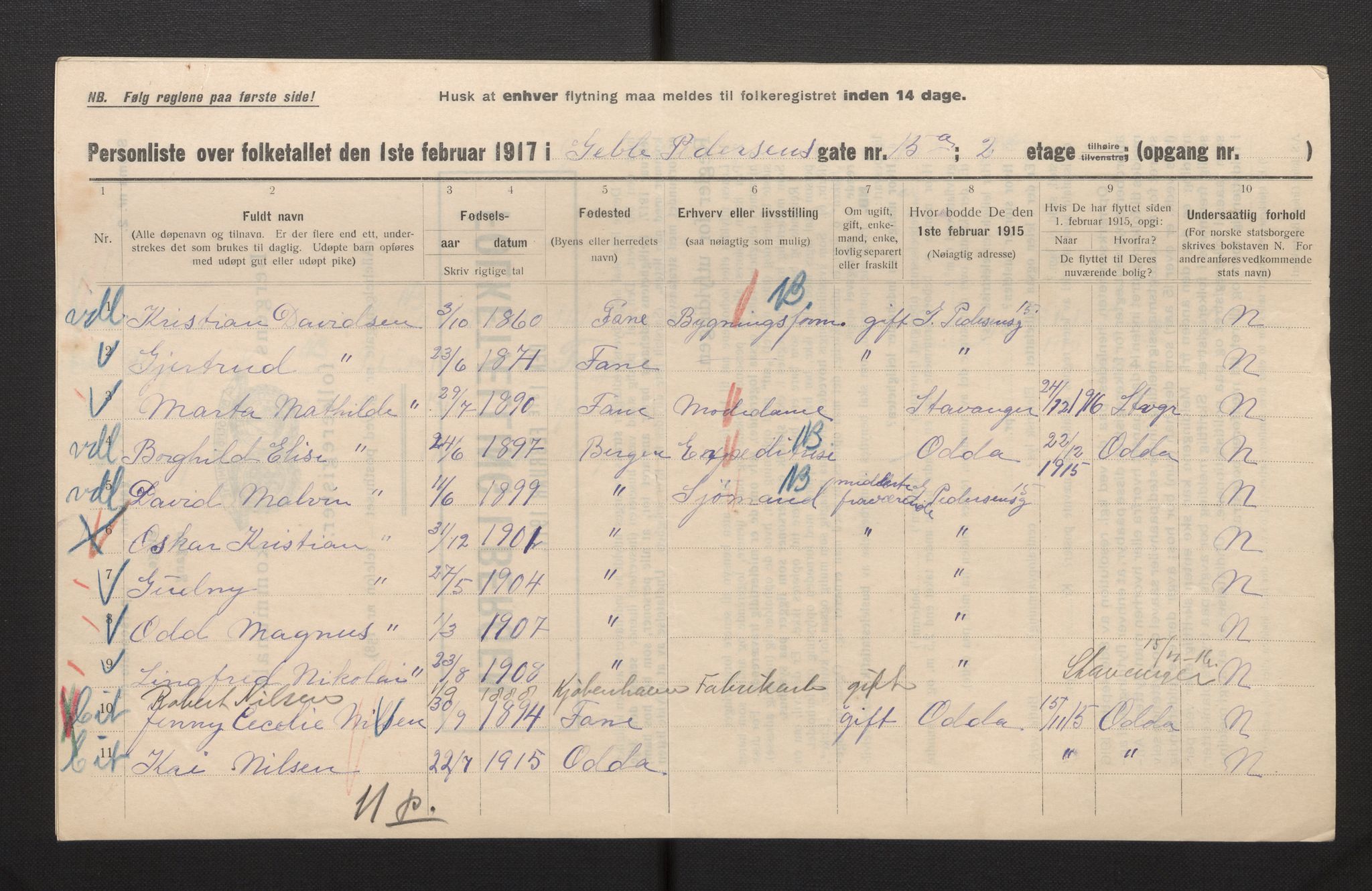 SAB, Municipal Census 1917 for Bergen, 1917, p. 10087