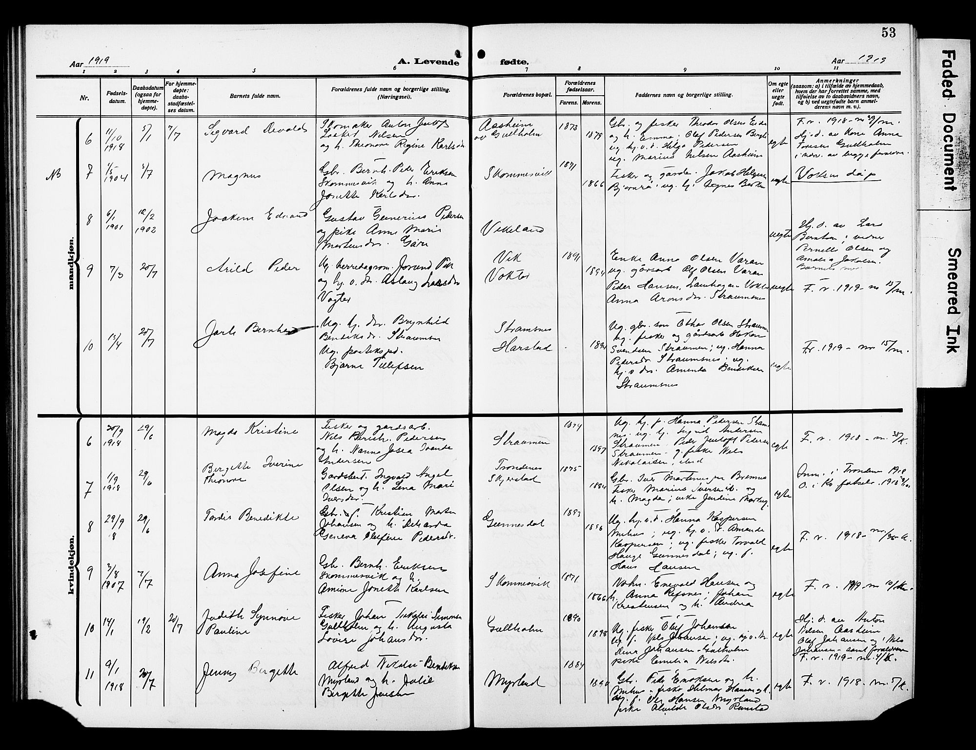 Kvæfjord sokneprestkontor, AV/SATØ-S-1323/G/Ga/Gab/L0006klokker: Parish register (copy) no. 6, 1912-1931, p. 53