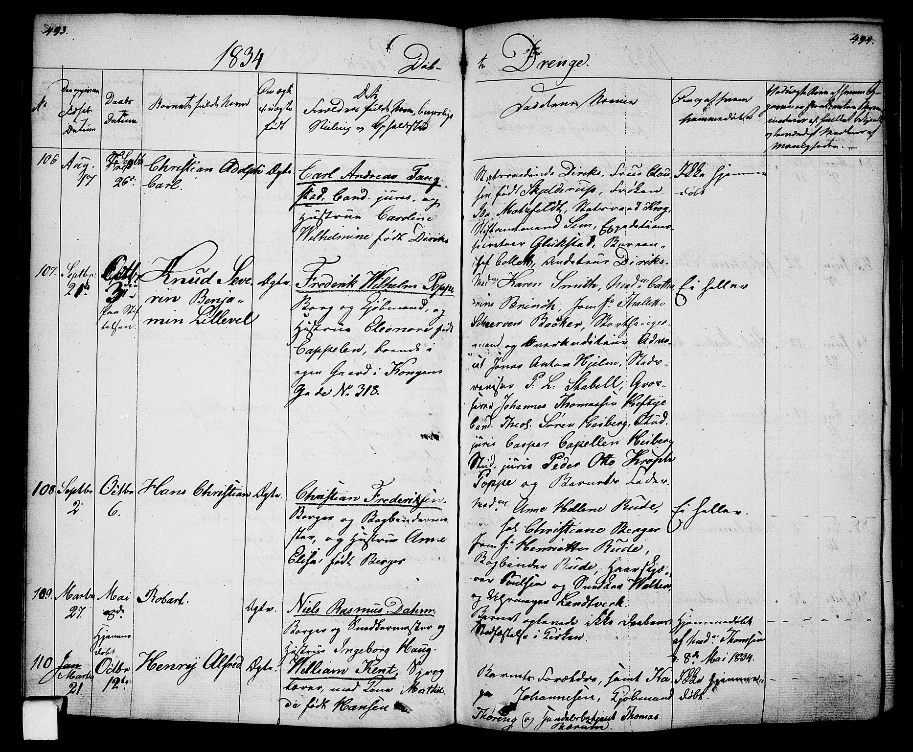 Oslo domkirke Kirkebøker, SAO/A-10752/F/Fa/L0011: Parish register (official) no. 11, 1830-1836, p. 493-494