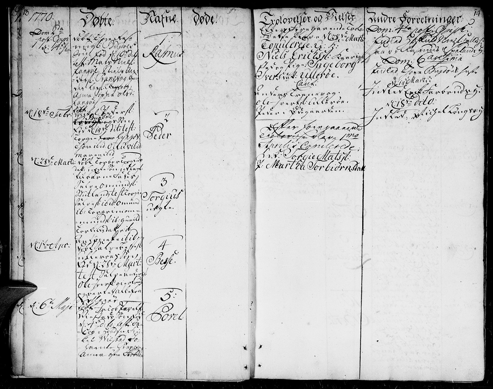 Herad sokneprestkontor, SAK/1111-0018/F/Fa/Faa/L0001: Parish register (official) no. A 1 /2, 1768-1797, p. 13-14