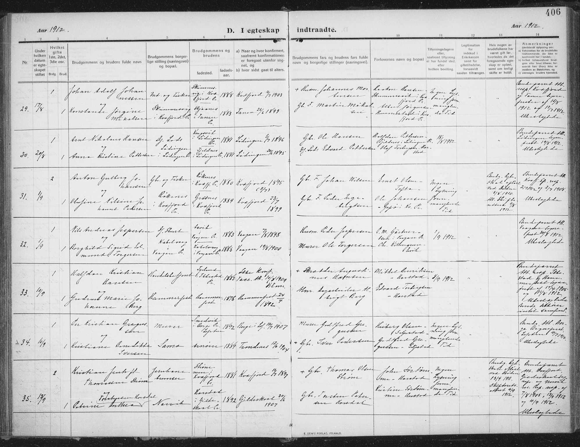 Trondenes sokneprestkontor, AV/SATØ-S-1319/H/Ha/L0018kirke: Parish register (official) no. 18, 1909-1918, p. 406