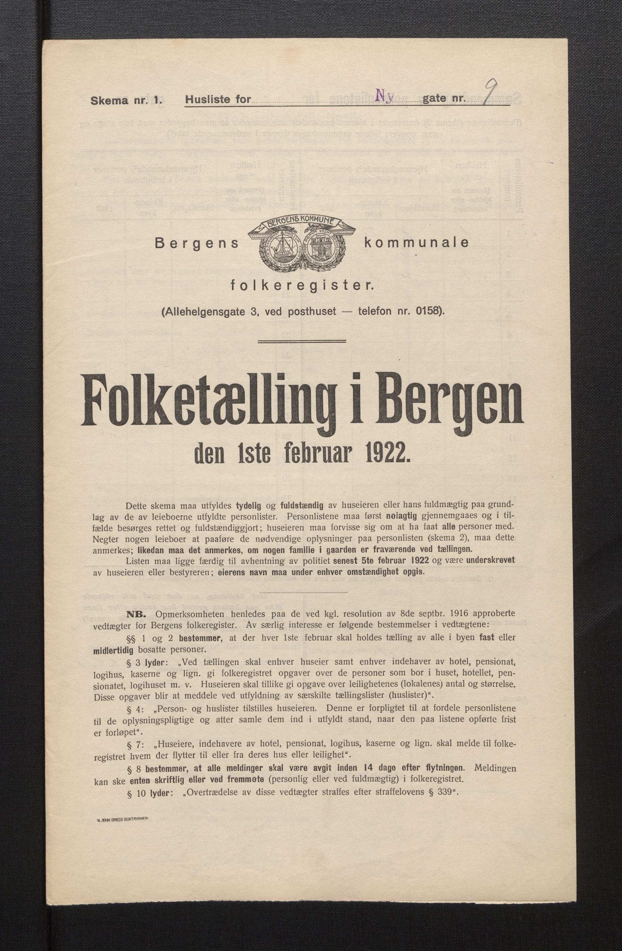 SAB, Municipal Census 1922 for Bergen, 1922, p. 29180