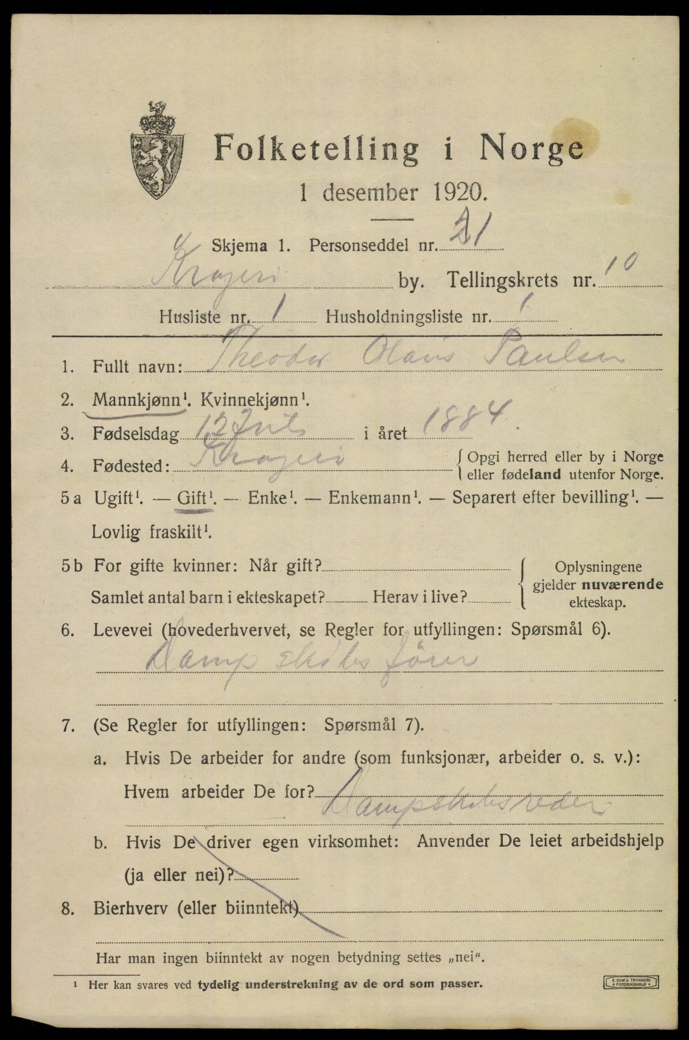 SAKO, 1920 census for Kragerø, 1920, p. 13021