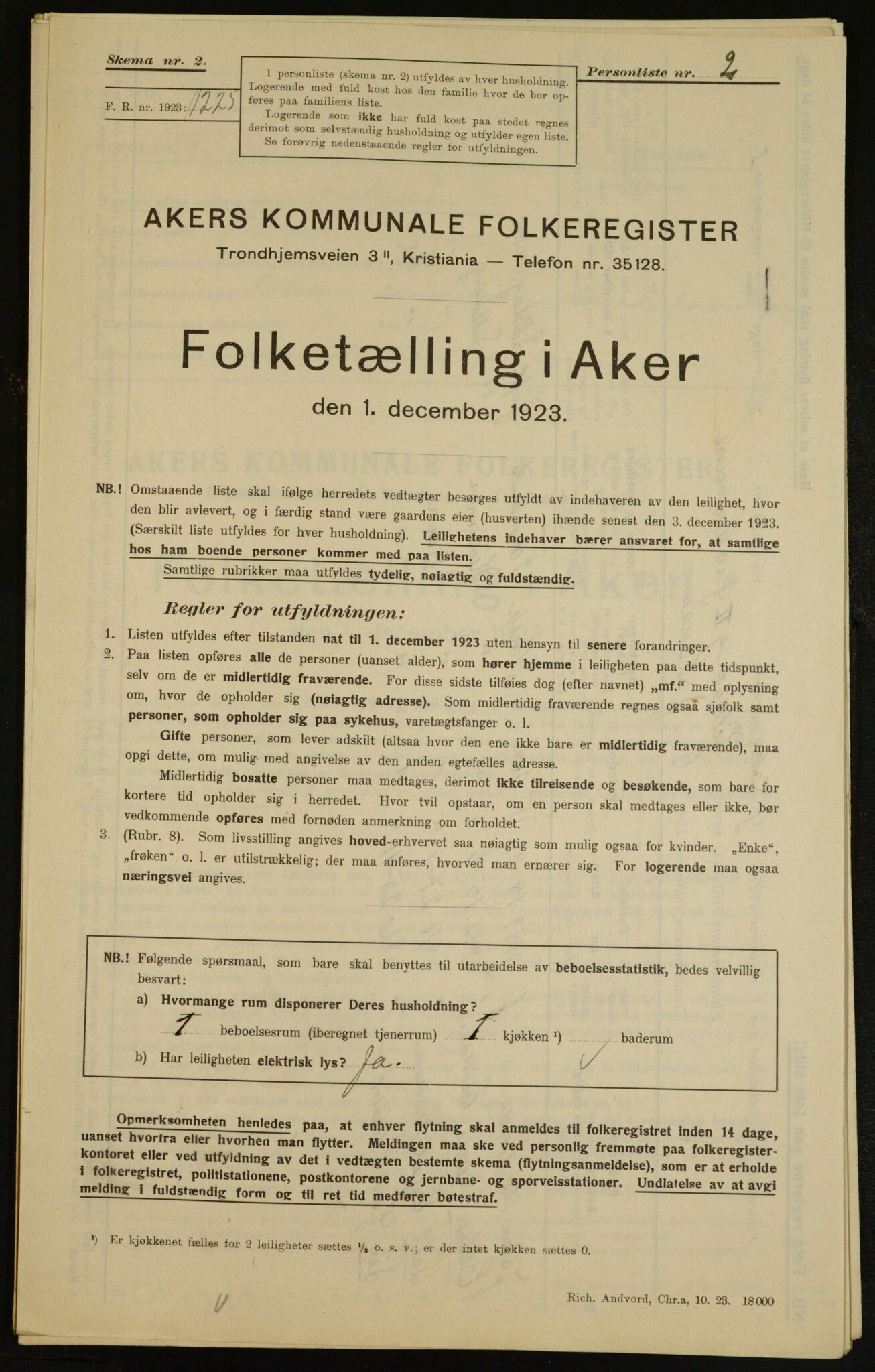 , Municipal Census 1923 for Aker, 1923, p. 2807