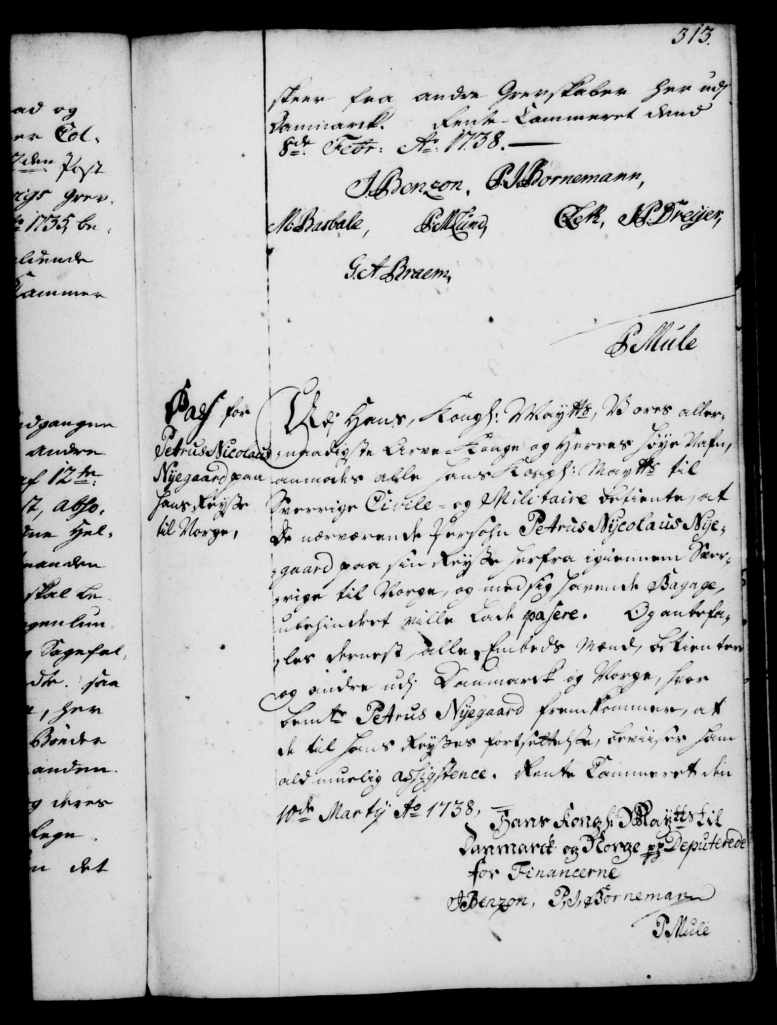 Rentekammeret, Kammerkanselliet, RA/EA-3111/G/Gg/Gga/L0004: Norsk ekspedisjonsprotokoll med register (merket RK 53.4), 1734-1741, p. 313