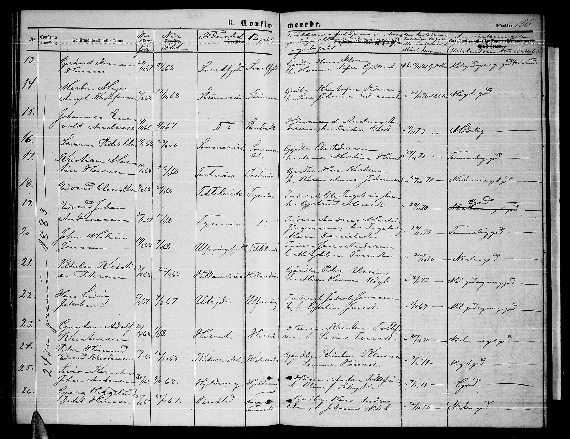 Ministerialprotokoller, klokkerbøker og fødselsregistre - Nordland, AV/SAT-A-1459/859/L0858: Parish register (copy) no. 859C04, 1873-1886, p. 156