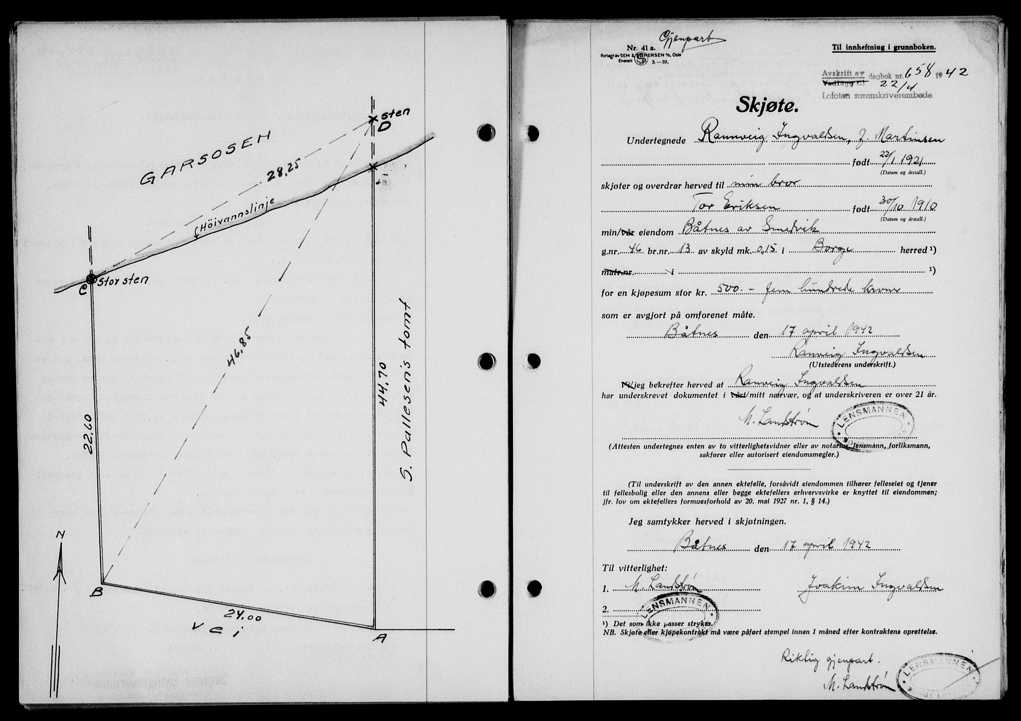 Lofoten sorenskriveri, SAT/A-0017/1/2/2C/L0009a: Mortgage book no. 9a, 1941-1942, Diary no: : 658/1942