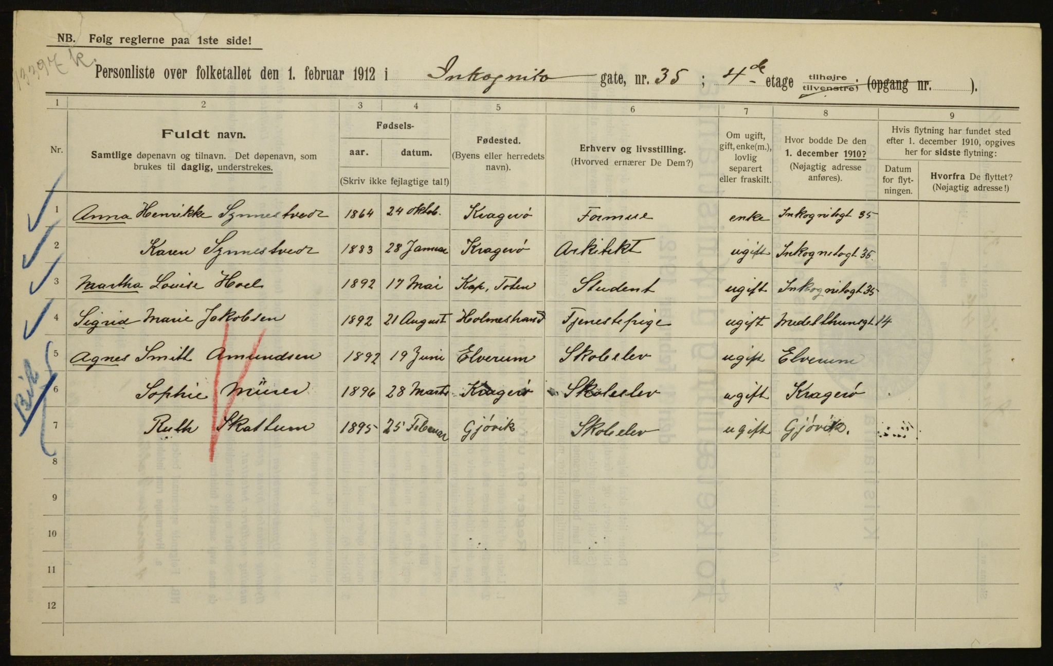 OBA, Municipal Census 1912 for Kristiania, 1912, p. 44710